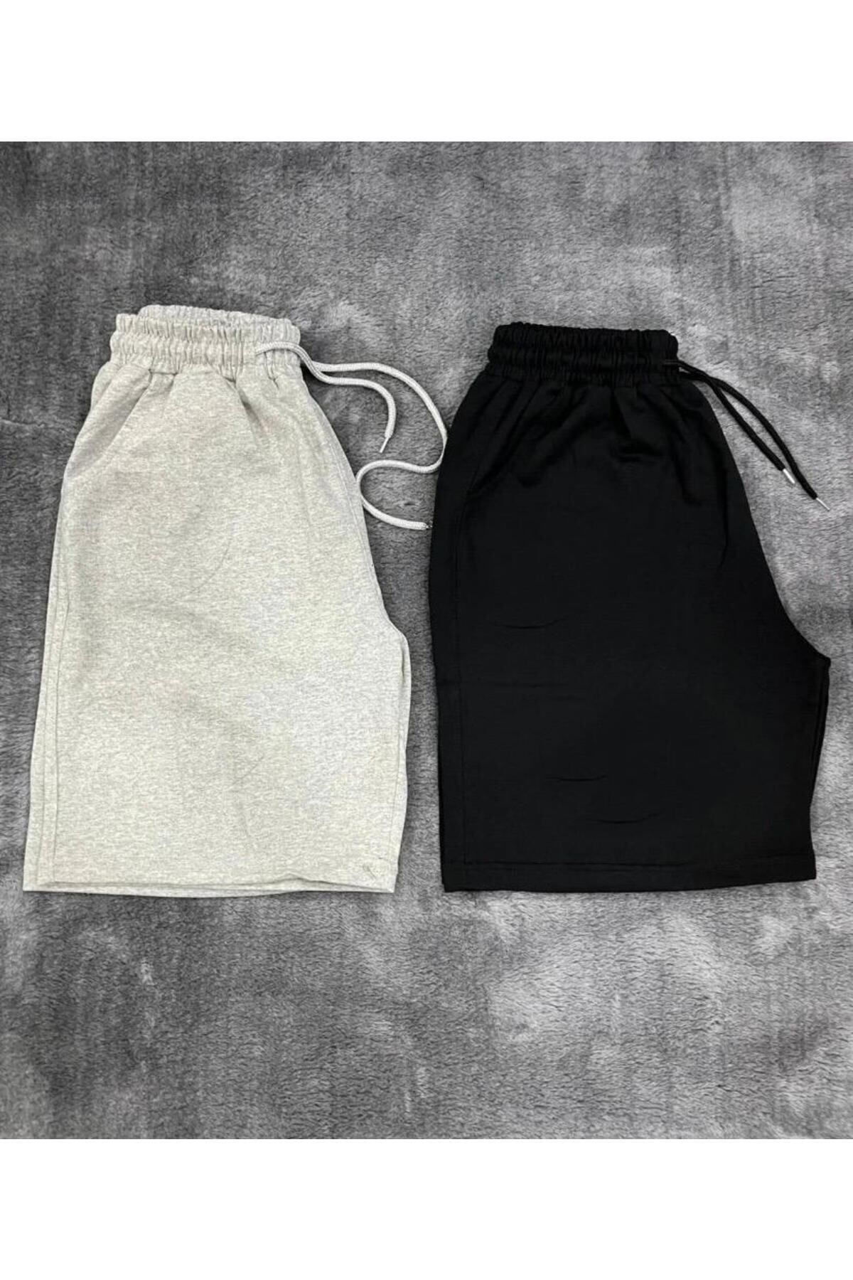 NO 601 Pantaloni scurți clasici din bumbac pieptănat unisex, 2 piese, gri-negru
