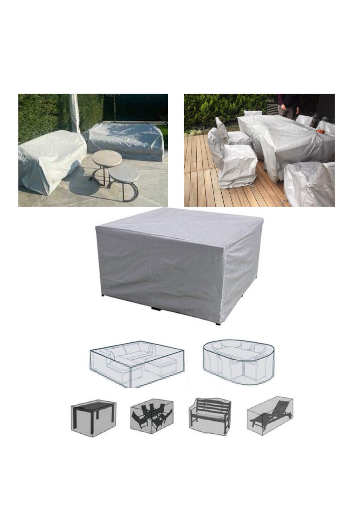 RS AUTO AKSESUAR Mobilya Brandası Kılıf 200x160x80 Cm Masa Sandalye Koruma Örtüsü Gri Su Geçirmez Bahçe Masa Kılıf