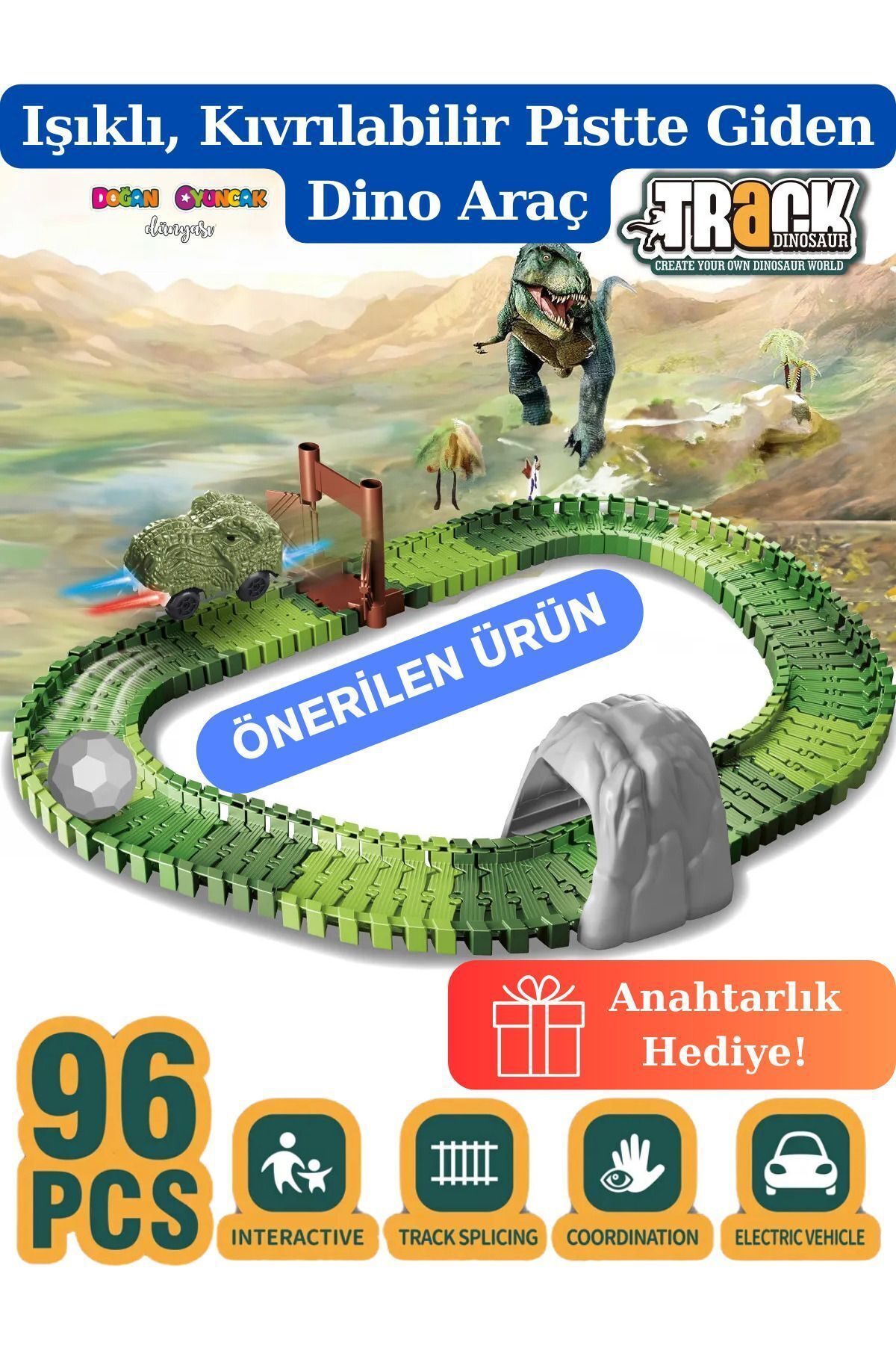 DODBY Dino Tracks 96 Parça Raylı Pist - Dinazor Oyuncak - Raylı