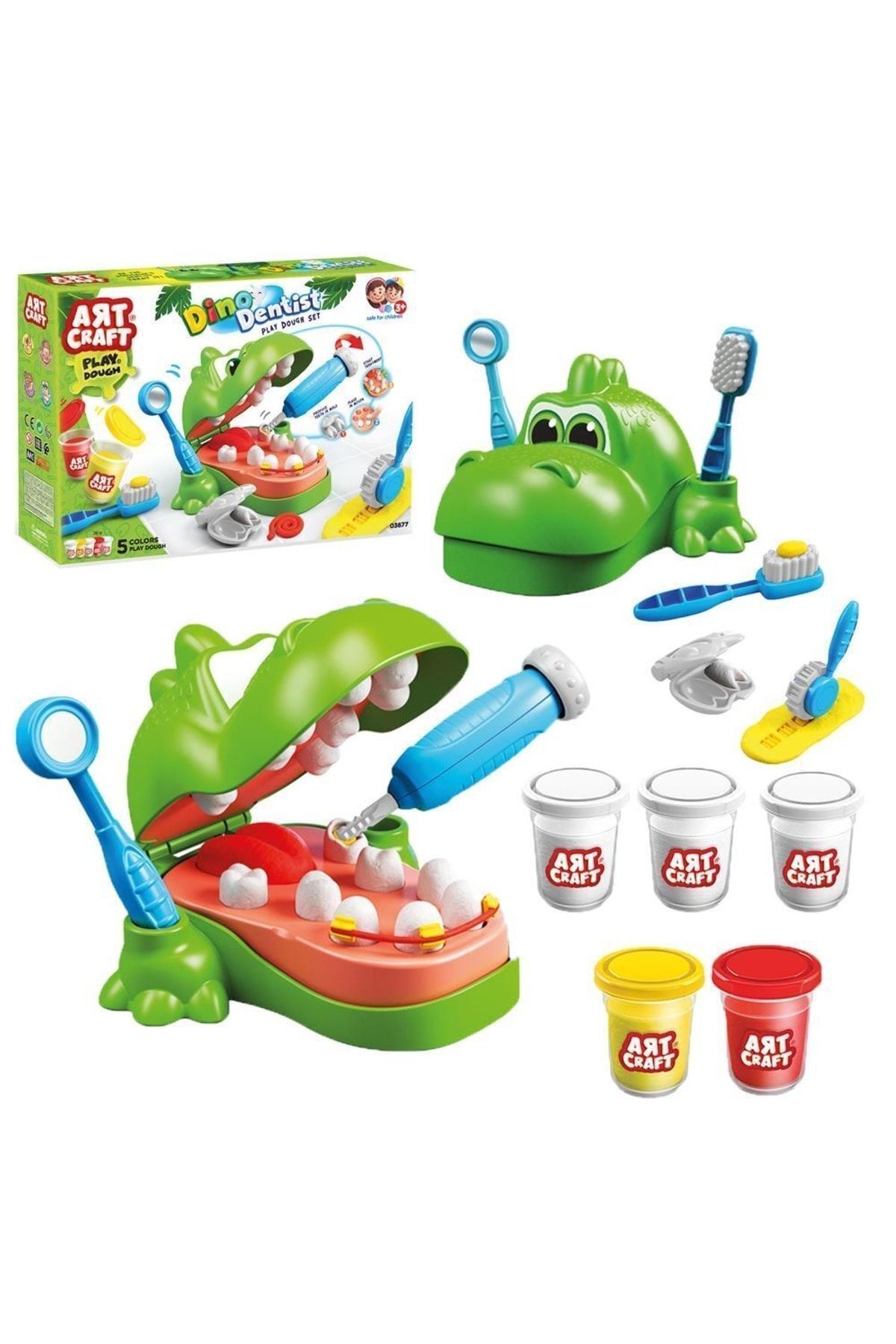 Reilacos Playdough Dentist Dinosaur Toy Set