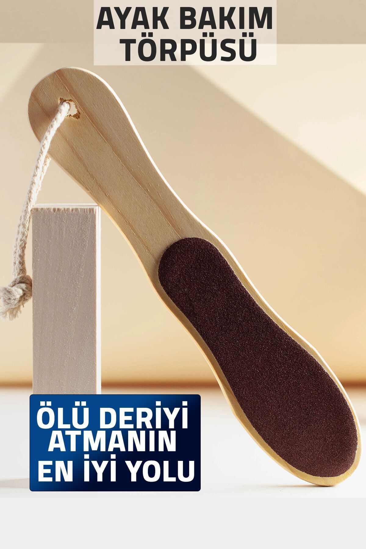 Aytan Home Ayak Bakım Törpüsü Ahşap, çift taraflı, ipli  (Topuk törpüsü, Nasır temizleyici)