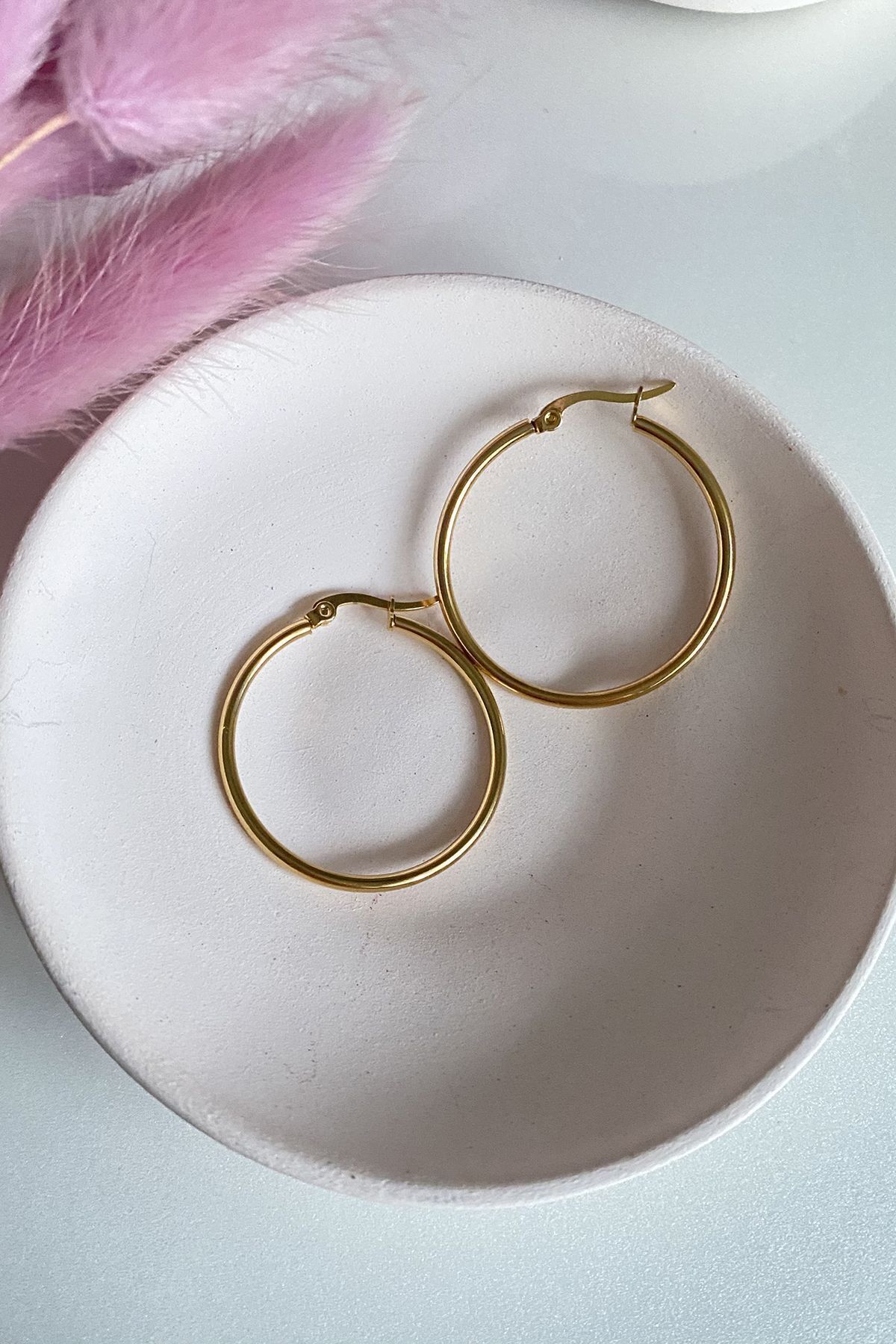 Gold Küpe Çelik Büyük Boy Halka 3,5 Cm