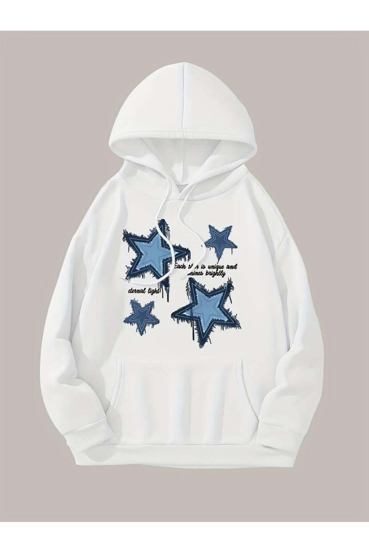 DEEFWEAR Denim Star Printed - Hanorac Alb Cu Glugă Foarte Bun Unisex - L/XL