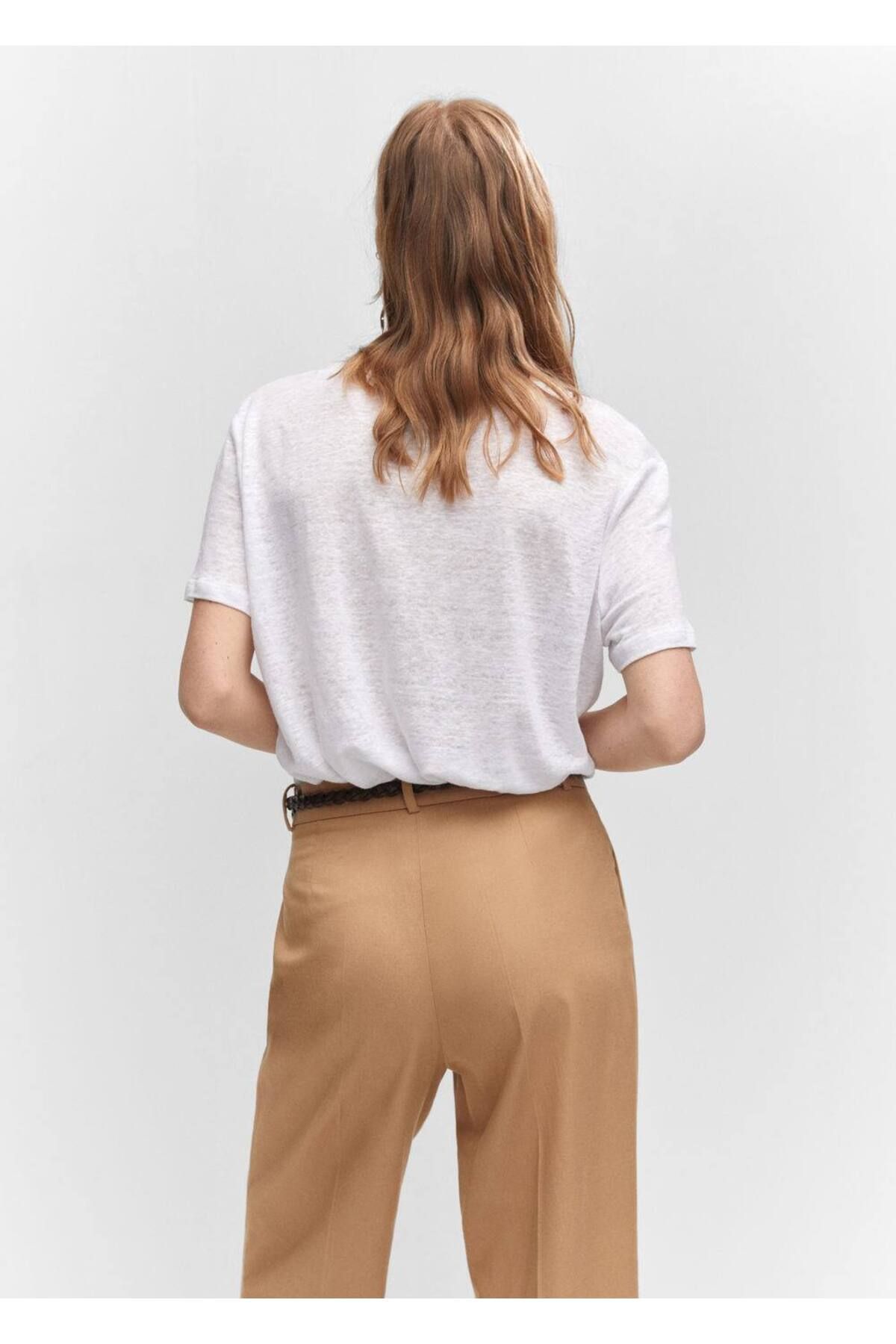 MANGO Woman-Tricou din in cu decolteu în V 4