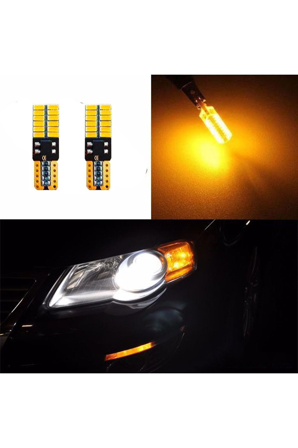 MeyZone T10 Led Dipsiz W5w Canbus 24 Ledli Turuncu Park Plaka Ampul 2 Adet