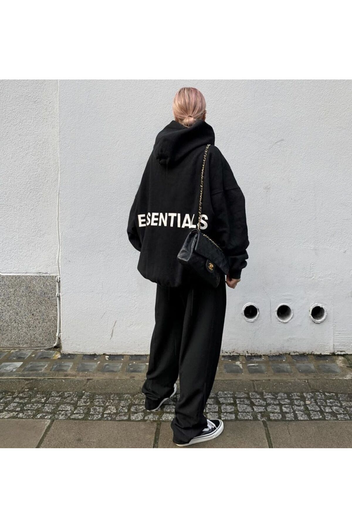 Essentials İspanyol Paça Eşofman Takımı - Siyah Takım Jogger Sweatshirt Kapüşonlu - 1