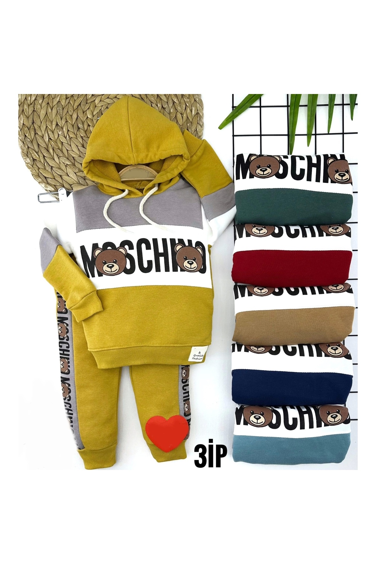 2-3-4-5 Years Old Hooded Teddy Bear Printed Long Sleeve Set of 2 Girls and Boys