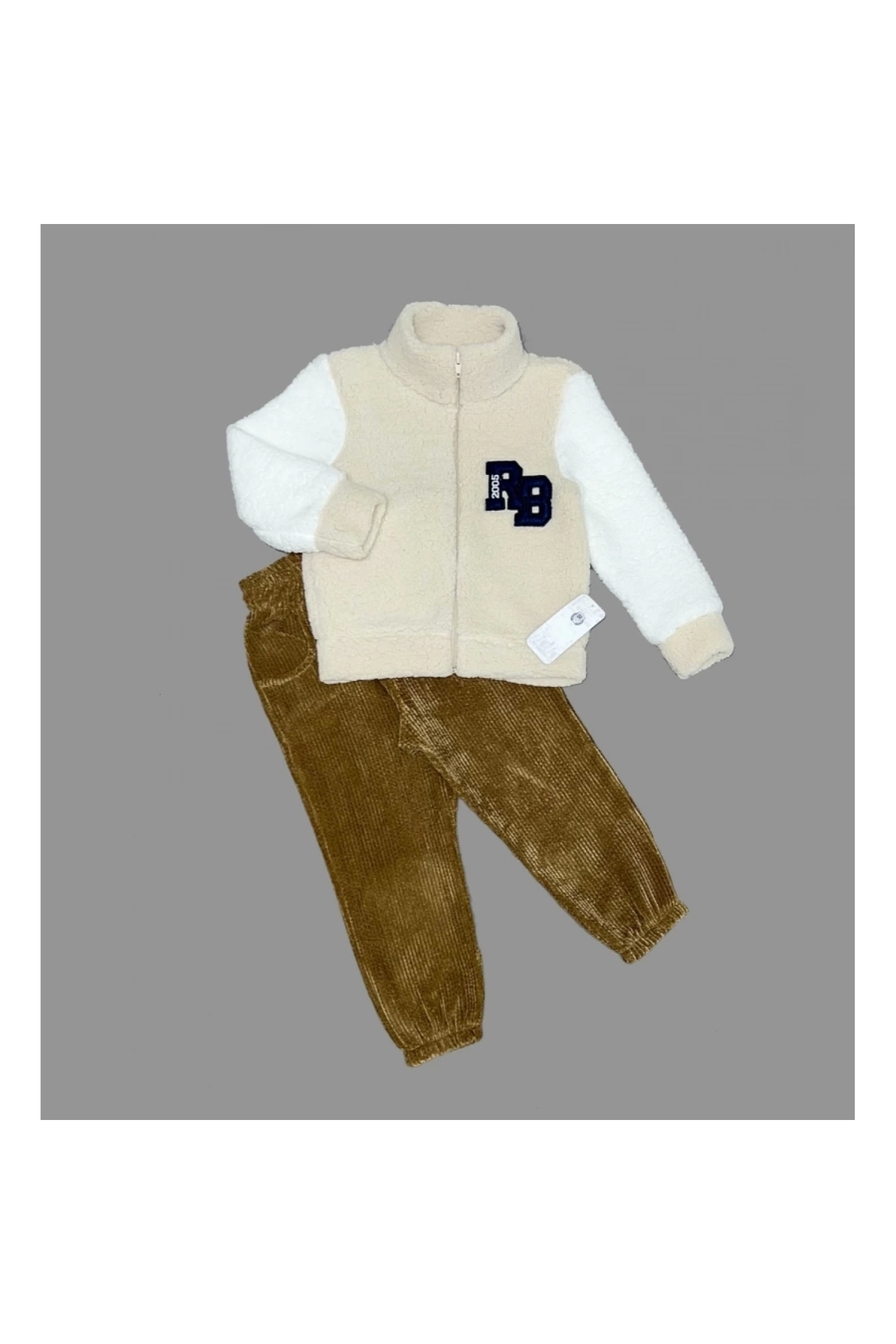 1-2-3 Years Old Lamb Fabric Zippered Sweat Velvet Trousers Long Sleeve Girl Boy 2 Piece Set