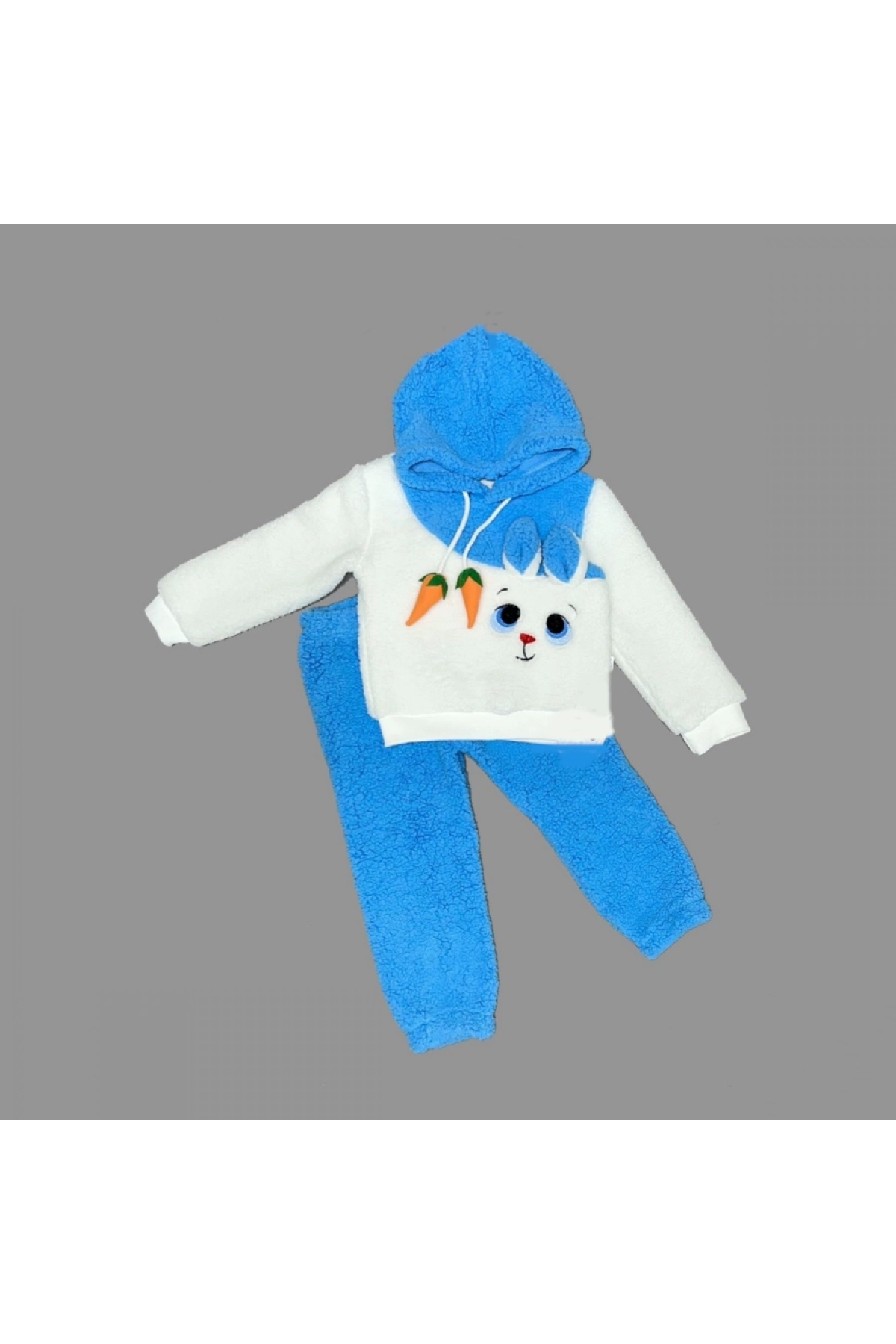 1-2-3 Years Old Eared Rabbit Carrot String Hooded Lamb Fabric Long Sleeve Girl Boy Set of 2