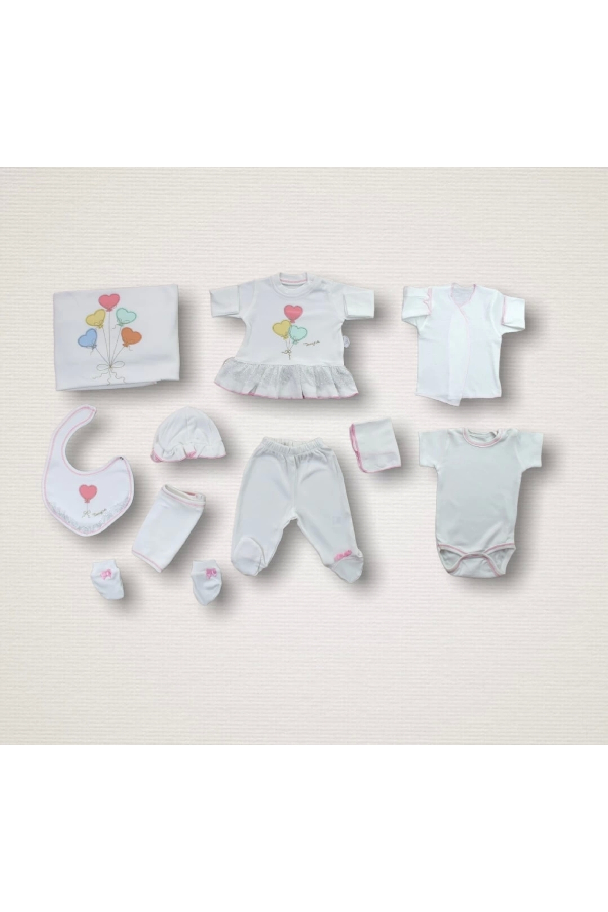 Heart Flying Balloon Embroidered 100% Cotton Antibacterial 10-Piece Bodysuit Set Hospital Exit