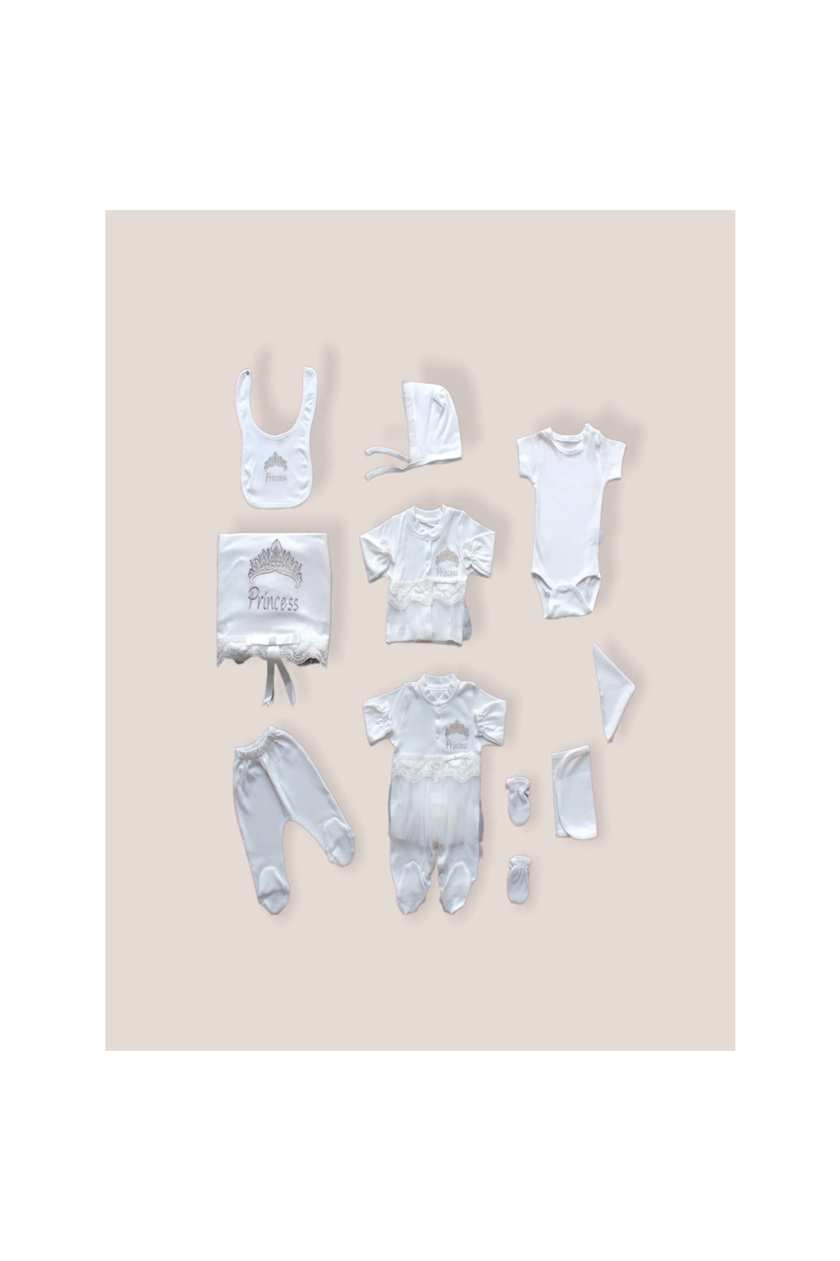 My Crowned Princess Embroidered 100% Cotton Antibacterial 10-Piece Bodysuit Set Hospital Release