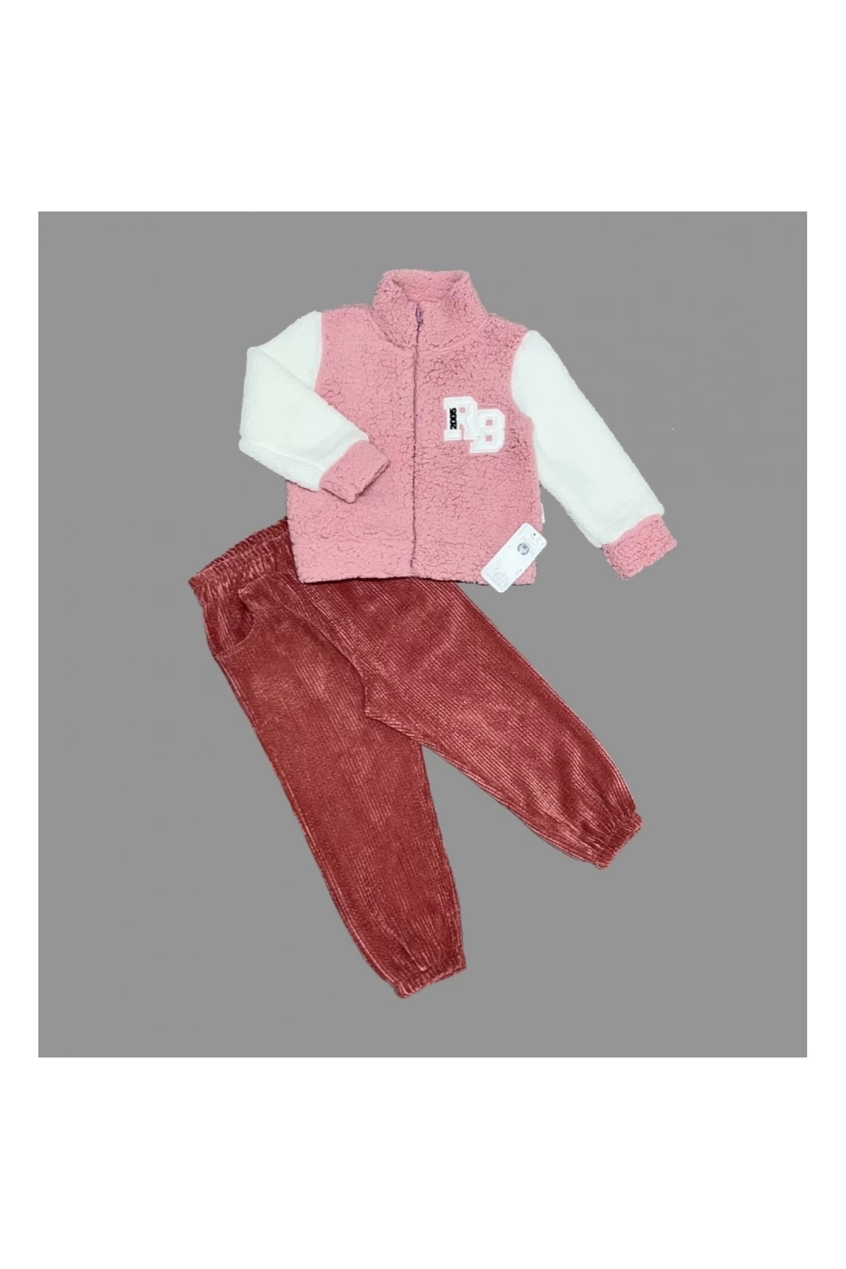 1-2-3 Years Old Lamb Fabric Zippered Sweat Velvet Trousers Long Sleeve Girl Boy 2 Piece Set