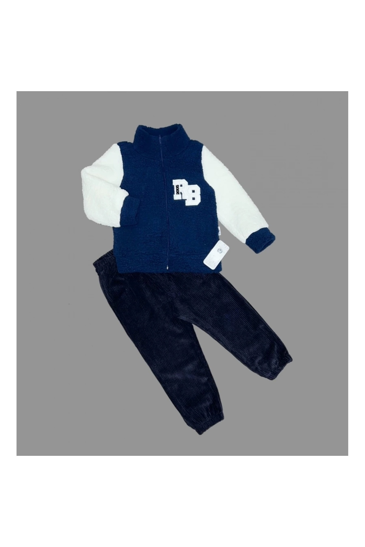 1-2-3 Years Old Lamb Fabric Zippered Sweat Velvet Trousers Long Sleeve Girl Boy 2 Piece Set