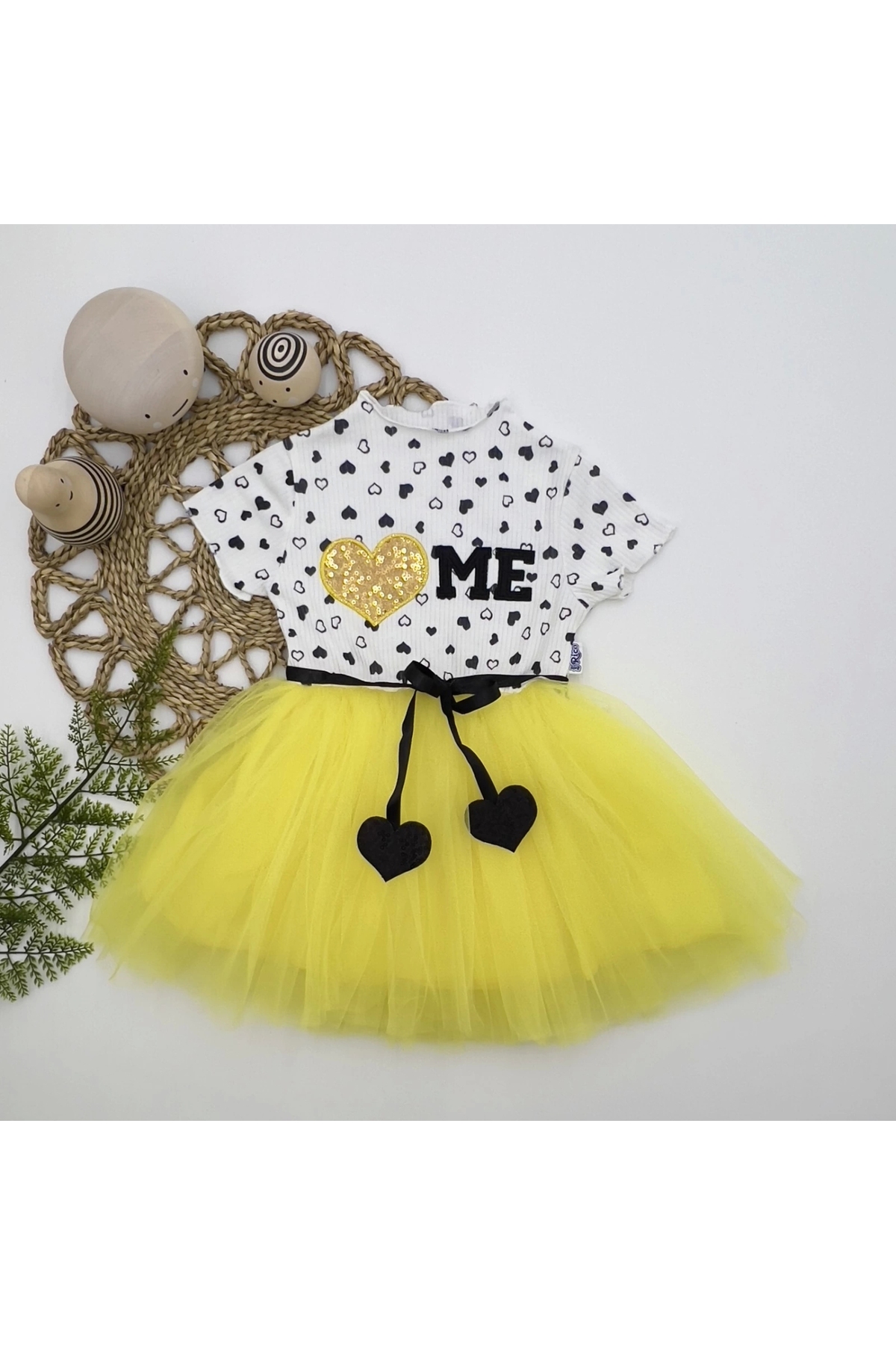 1-2-3 Years Old Sequined Heart Me Printed Baby Girl Dress