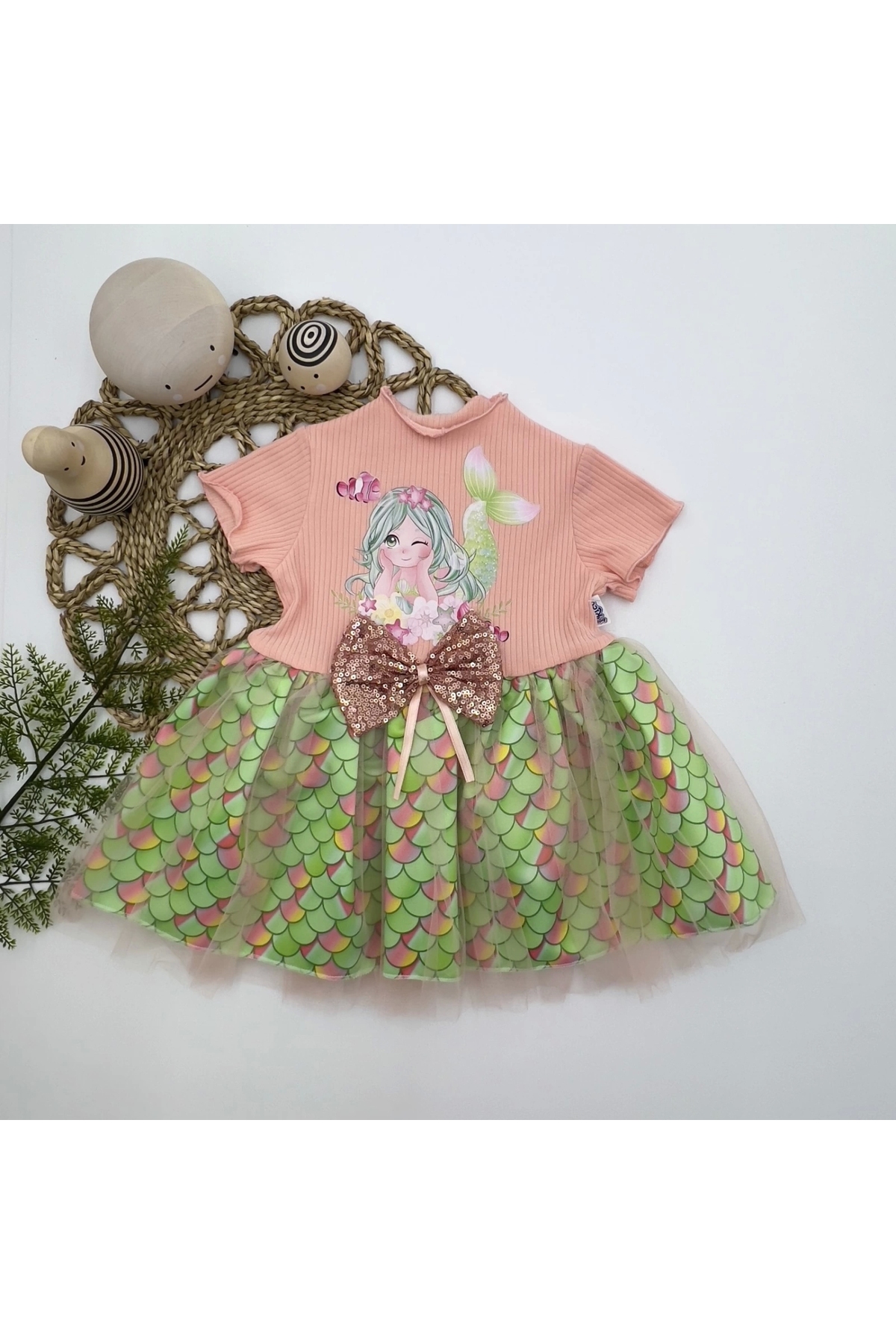 1-2-3 Years Old Mermaid Printed Sequin Pattern Skirt Baby Girl Dress