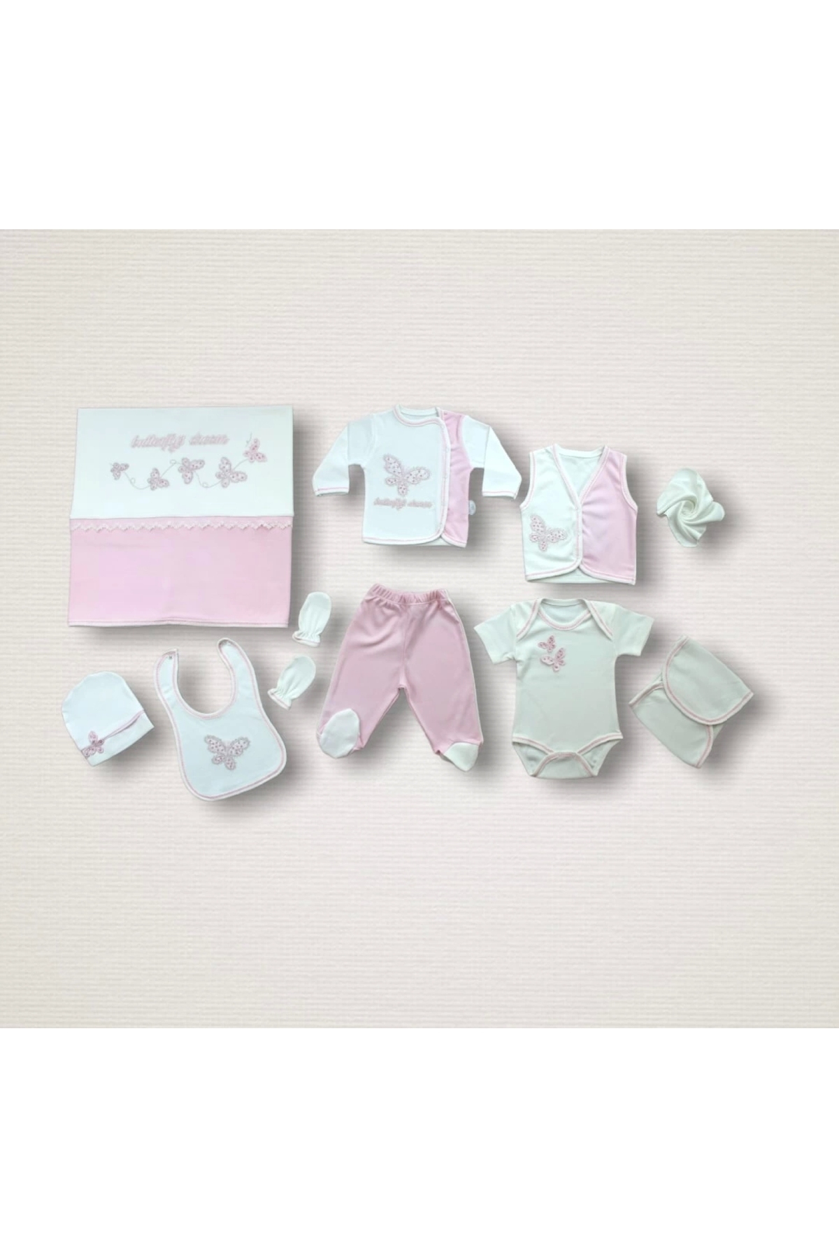 Flying Butterflies Embroidered 100% Cotton Antibacterial 10-Piece Bodysuit Set Hospital Exit