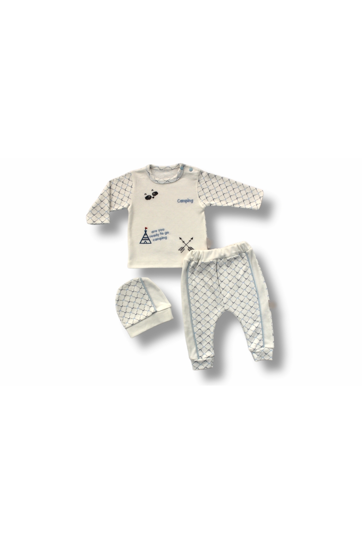 3-6 6-9 9-12 Months My Camping 3-Piece Baby Boy Set with Embroidered Hat and Long Sleeve Sweat