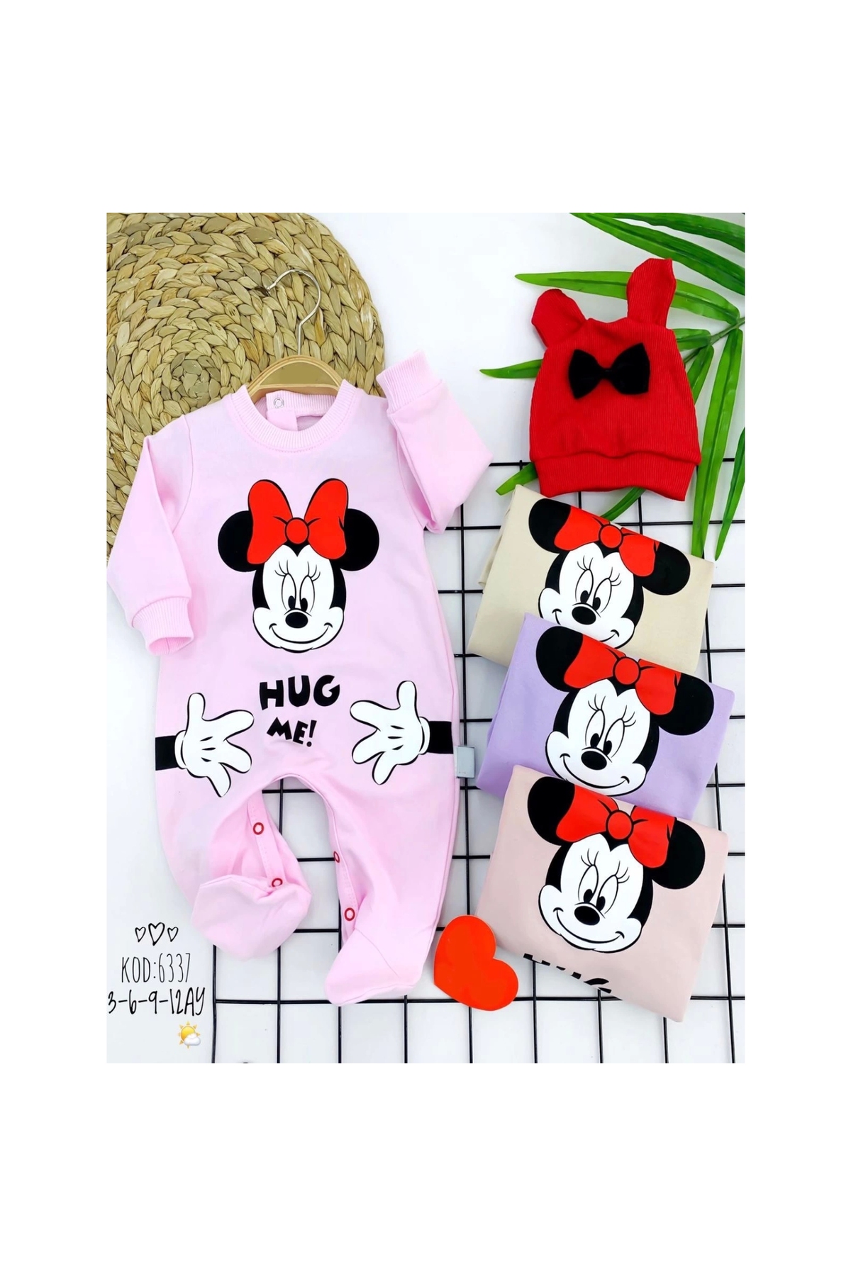 3-6-9-12 Months Mickey Printed Hat with Ears Long Sleeve Baby Girl and Boy Rompers