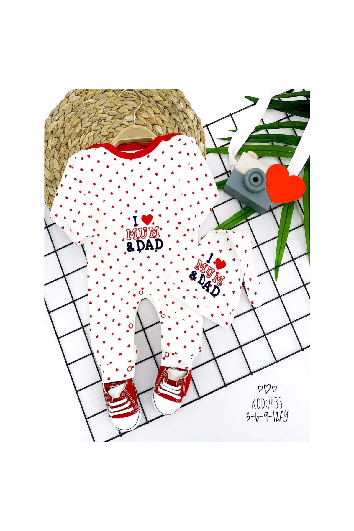 3-6-9-12 Moon Tail Hat Piti Heart I Love Mum&dad Printed Long Sleeve Baby Girl and Boy Rompers