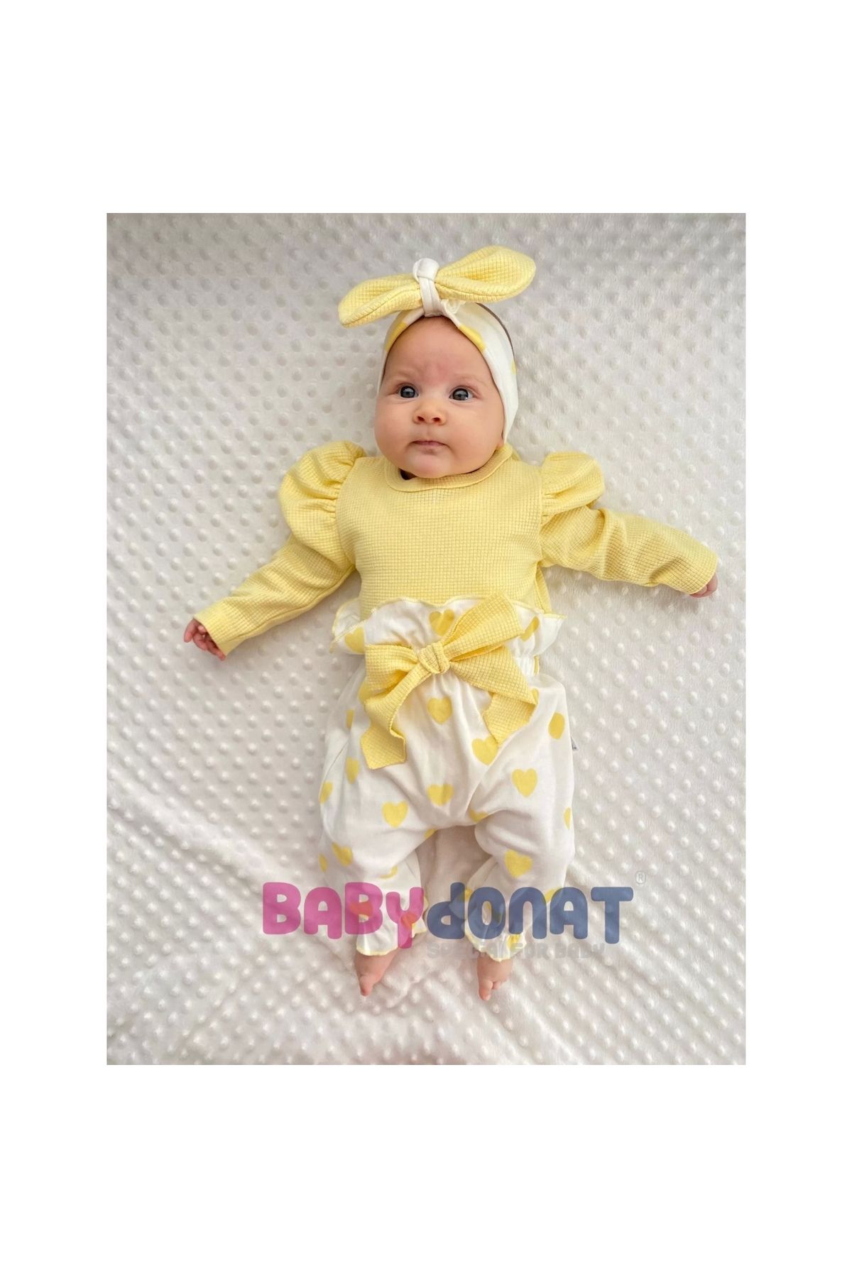 Heart Printed Bandana 3-Piece Luxury Waffle Baby Girl Set