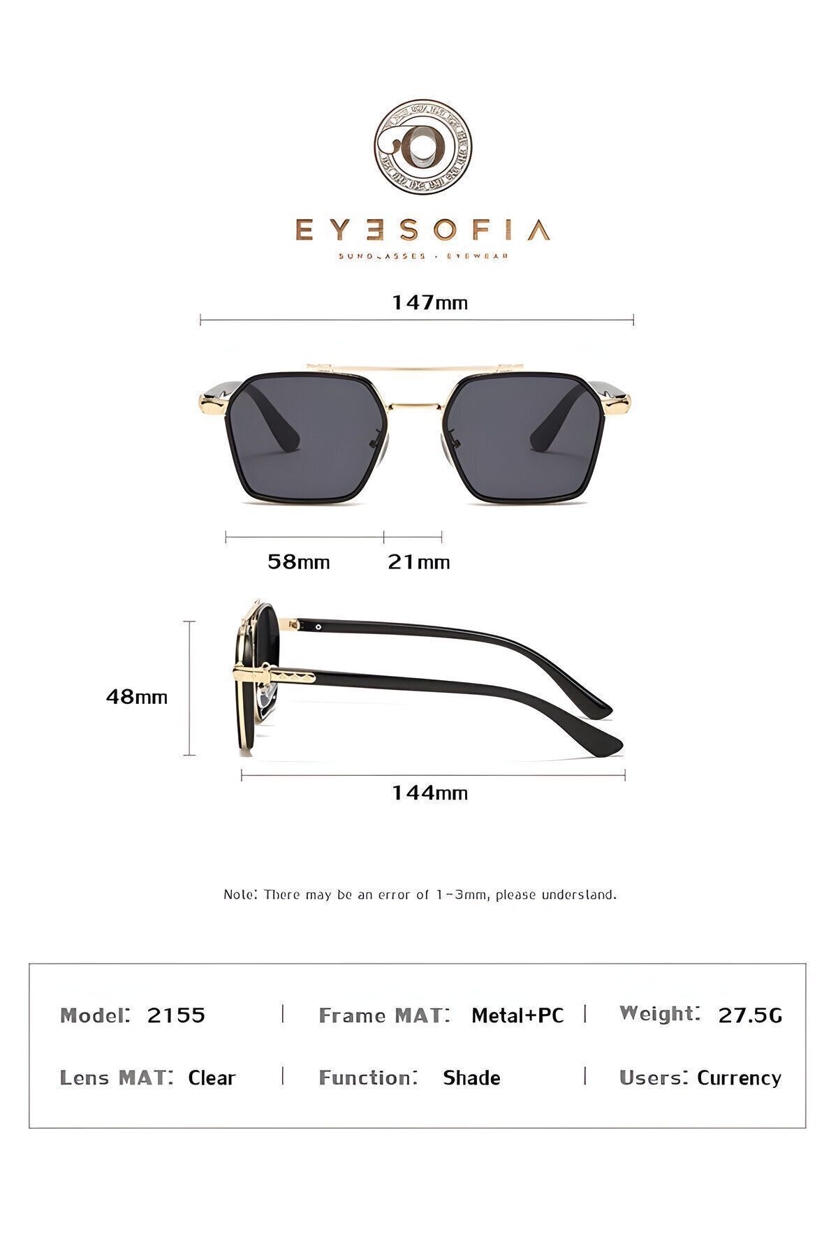 Güneş Gözlüğü Erkek Uv400 Cam Ce Belgeli Gold Siyah