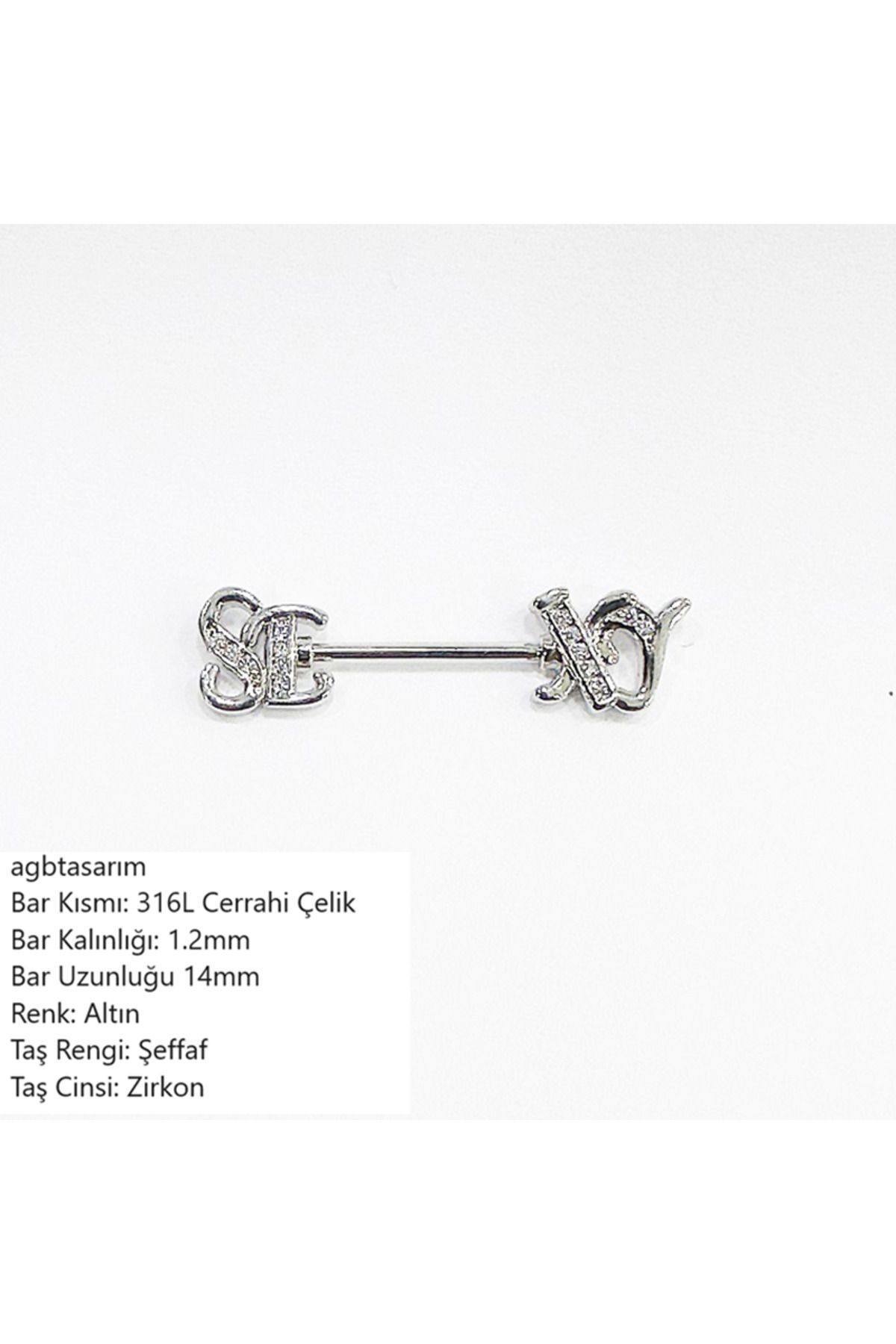 agbtasarım-Special Design "nipple" "SEXY" Written Chest Piercing with Zircon Stone Accessory (CIRRAHİ STEEL BODY) 1