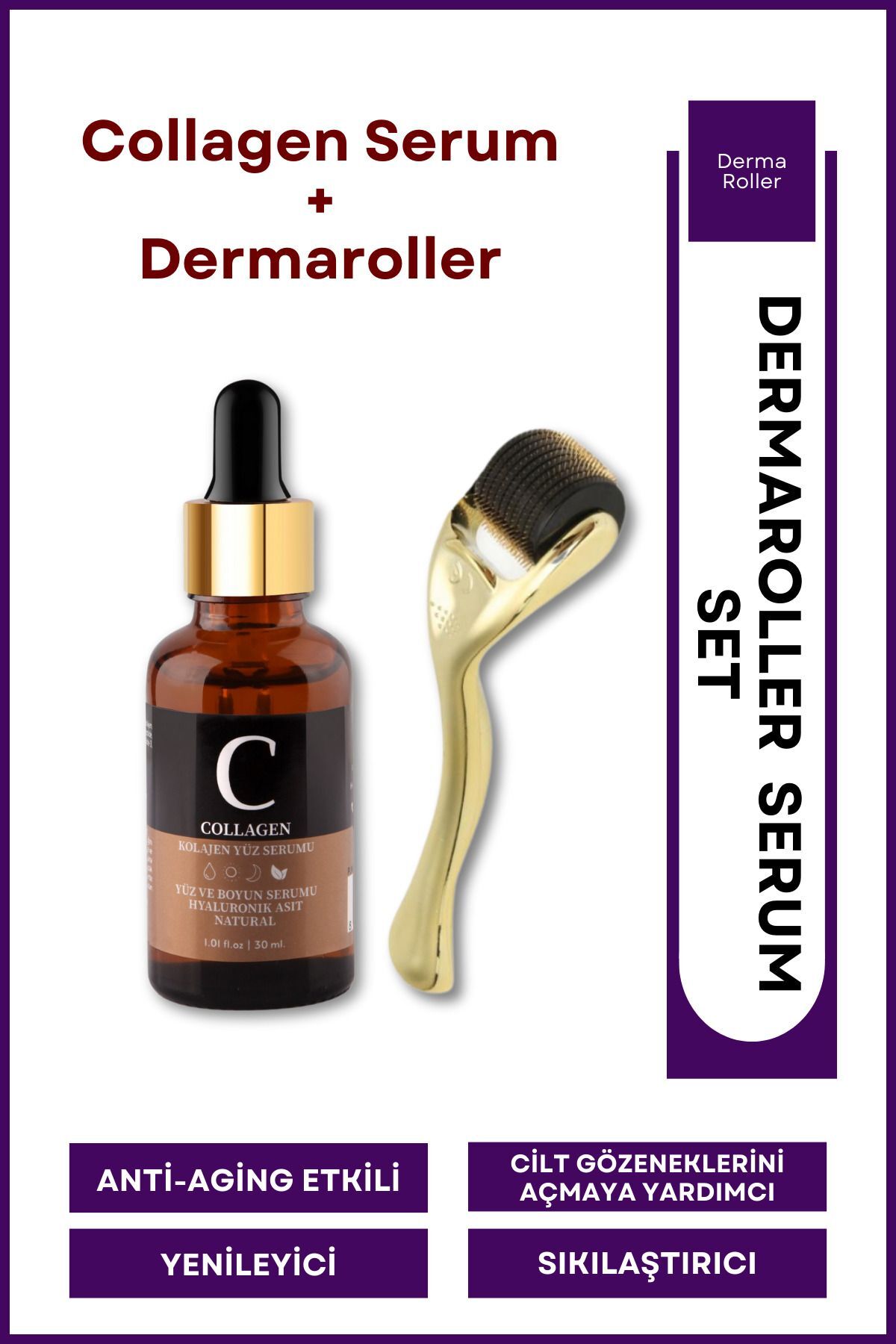 Dermaroller (goldenroller) & Collagen Serum Yaşlanma Karşıtı Set