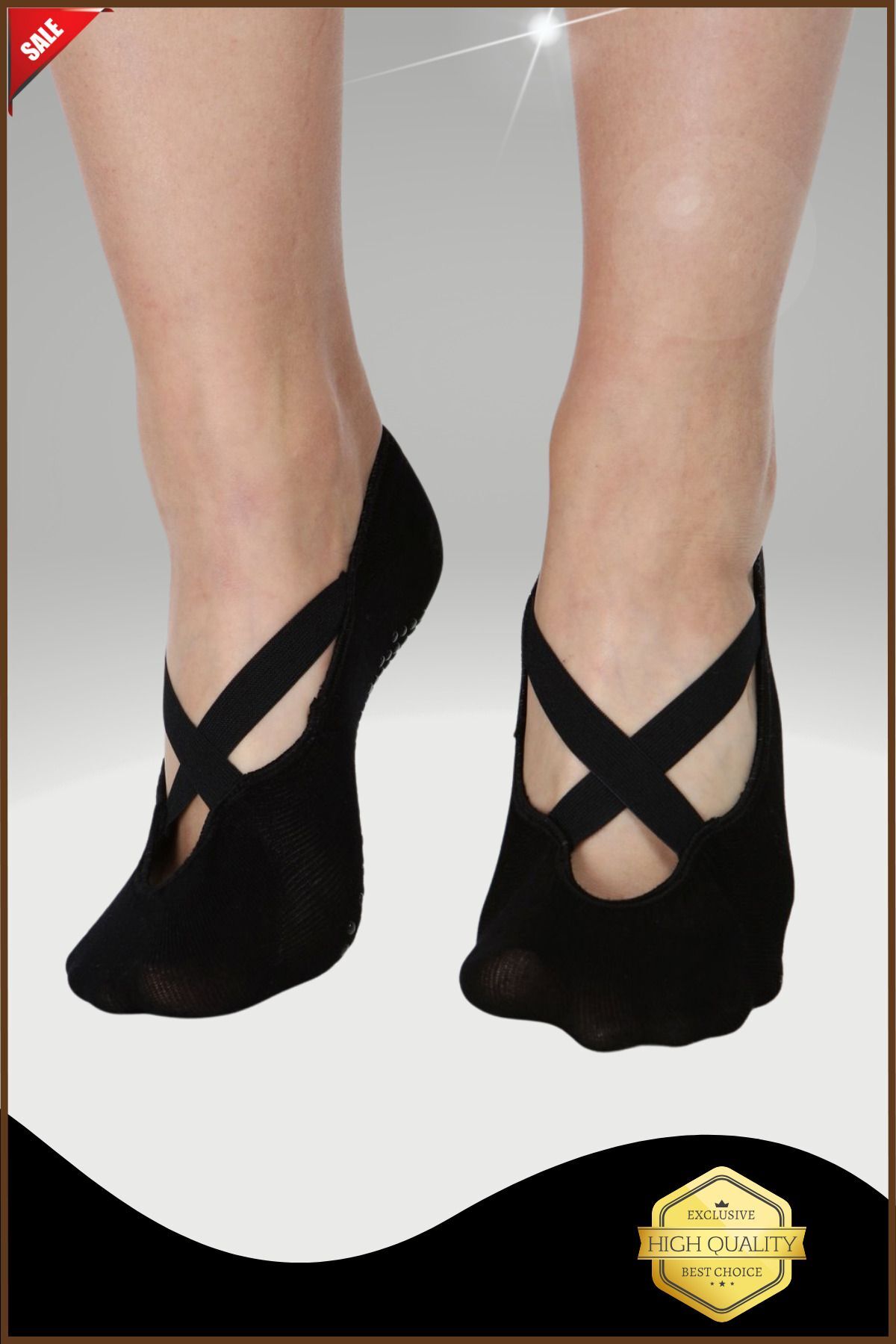3 Pcs Anti-Slip Pilates Socks Black Color Size 36-40