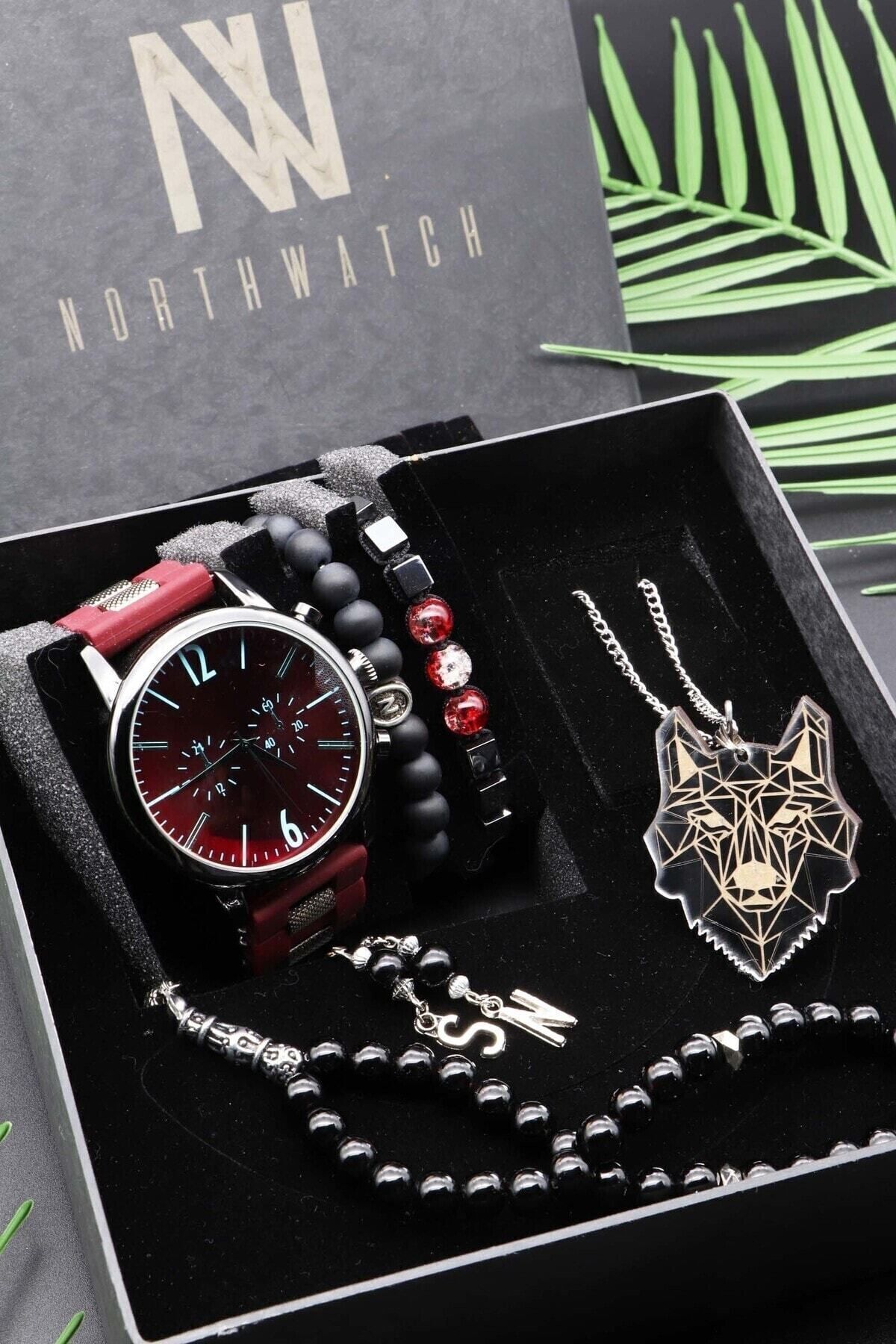 Northwatch Analog Silikon Saat, Harfli Bileklik Ve Kolye Erkek Seti görsel 3
