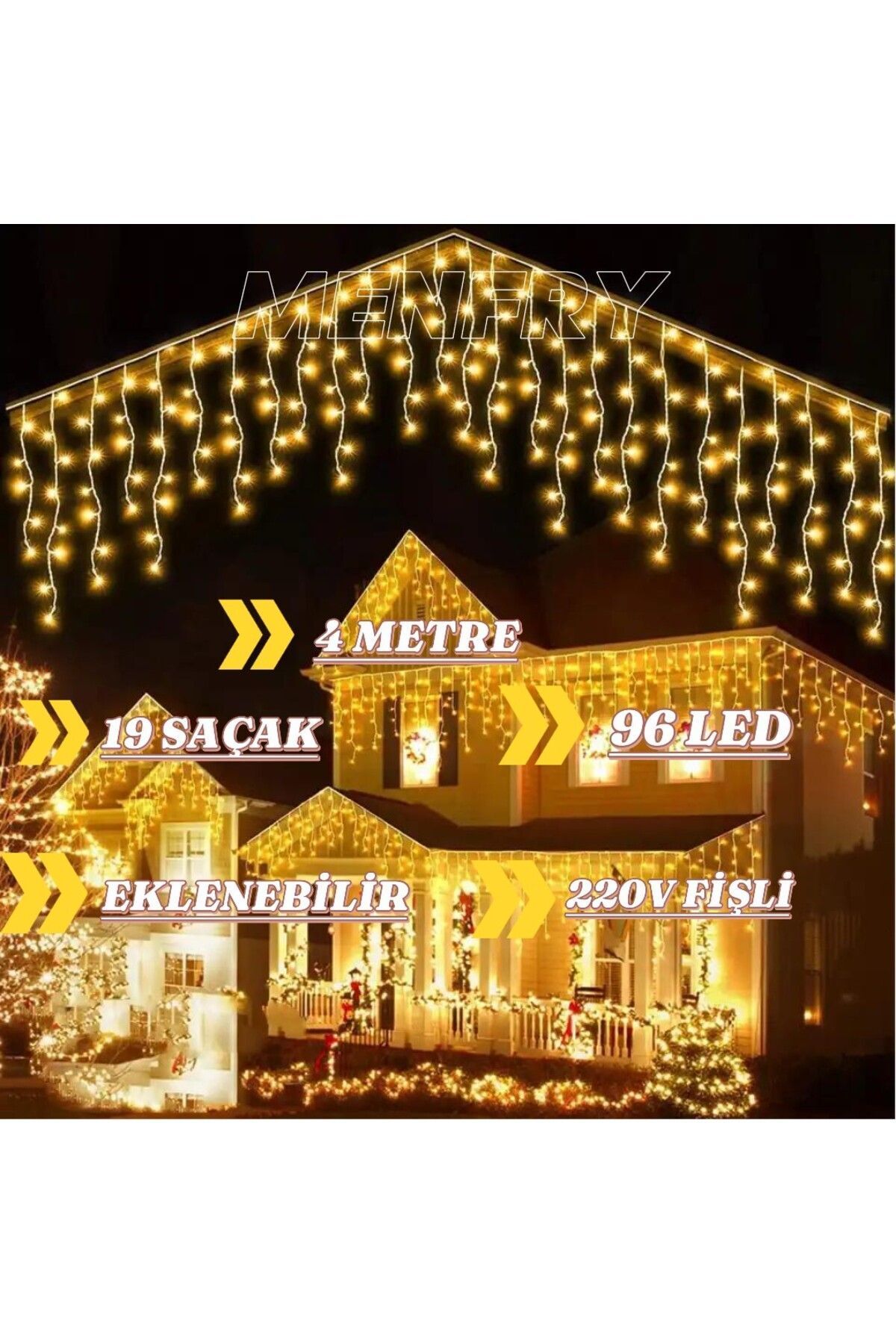 MENFRY-Fringe Curtain LED 4 Meters 96 Pieces of Light 19 Fringe 8 Modes Animated Add-on Plug 2