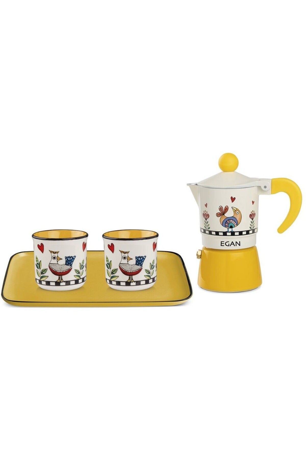 EGAN Cocorico Moka Kahve Makinesi Seti + 2 Mini Kupa + Tepsi
