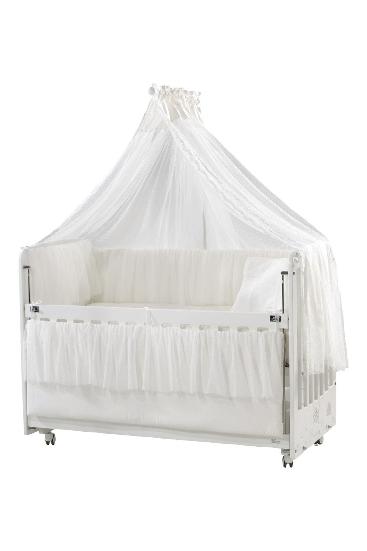 Woody Mother Side Wooden Rocking Crib 60x120 cm (white-ecru)