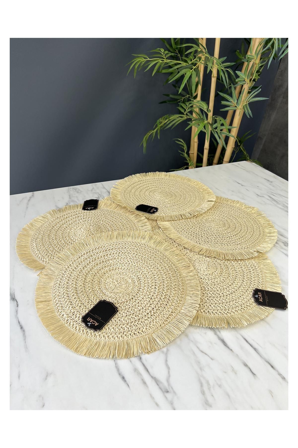 American 6-Piece Serving Cream Bohemian with Luxury Knitted Tassels