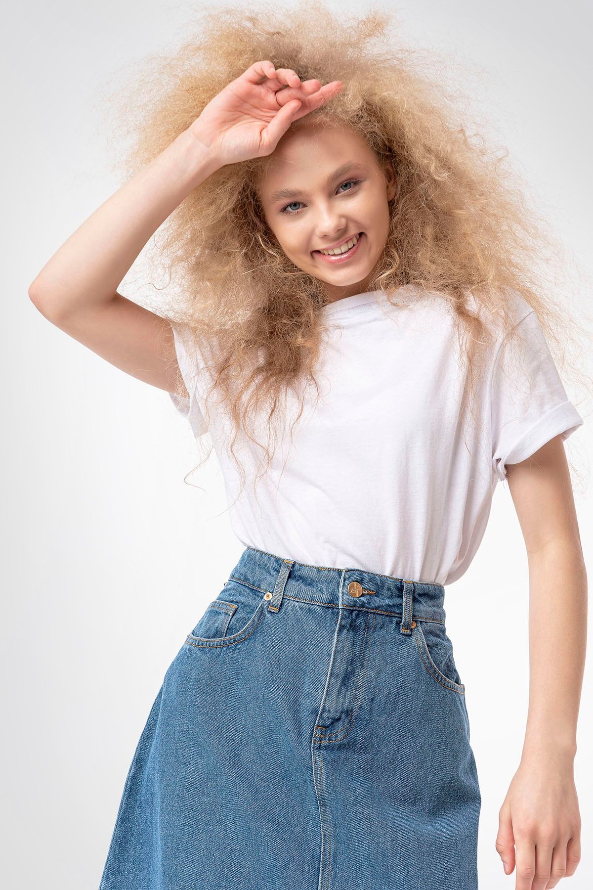 De mim  Uzun Kot Etek Campine Orta Mavi - Görsel 3