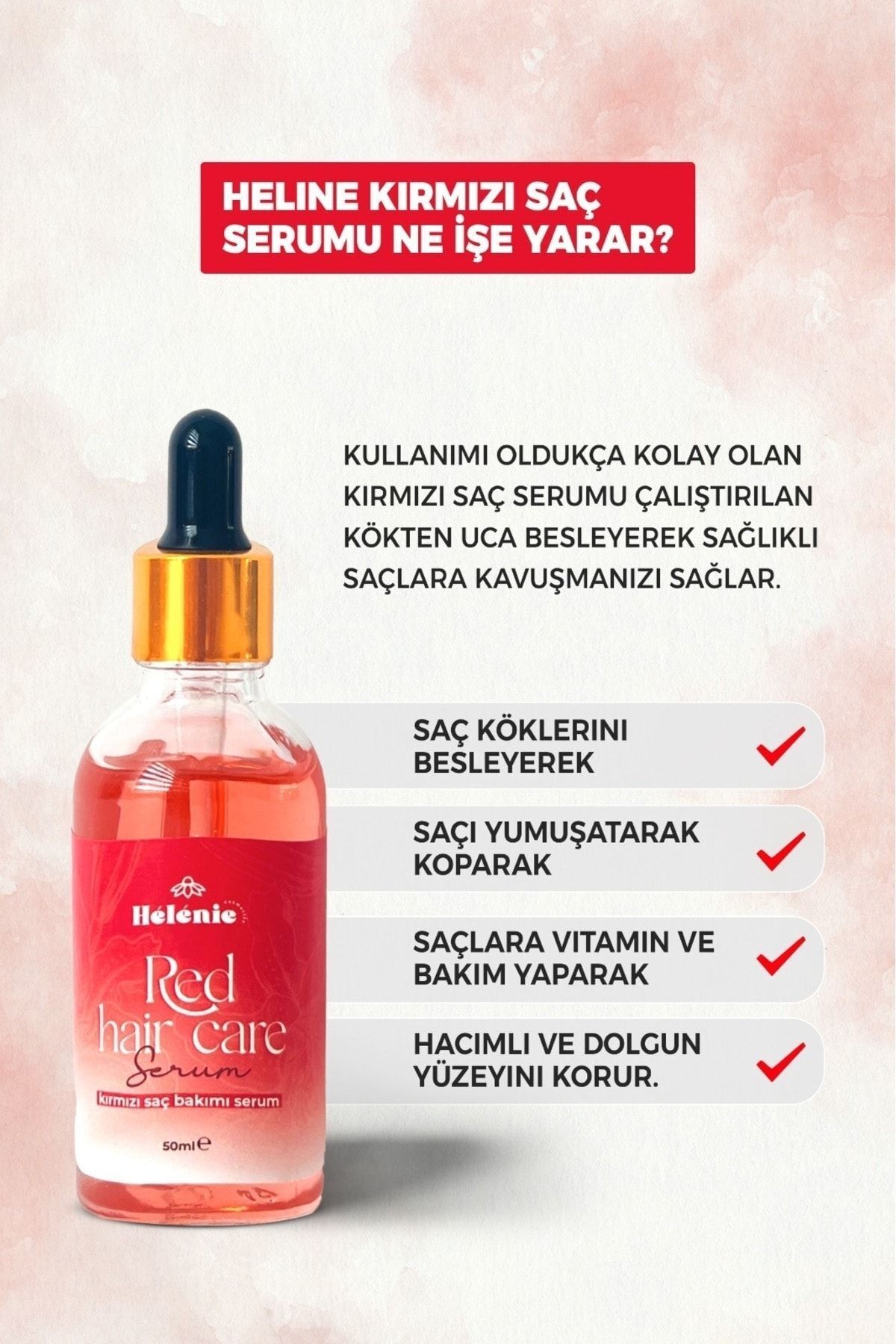 Helenie Kırmızı Saç ve Sakal Çıkartıcı Bakım Serumu 50 ml + Dermaroller 0,5mm — HCS005 — تصویر 4 از 6