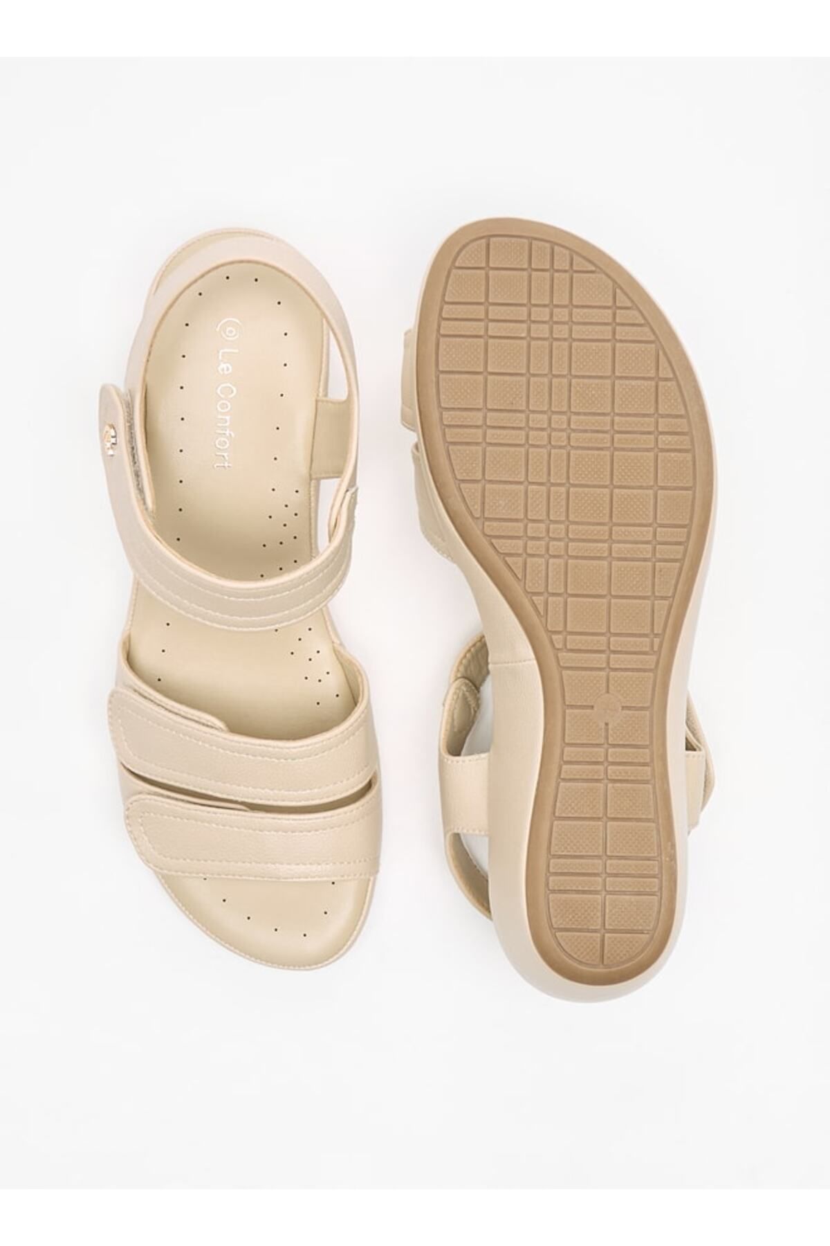 Le Confort-Solid Open Toe Sandals with Wedge Heels and Hook and Loop Closure 4