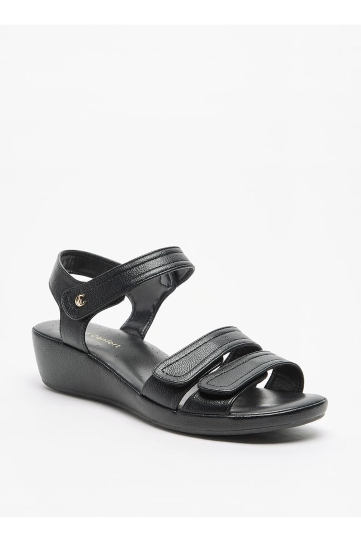 Le Confort-Solid Open Toe Sandals with Wedge Heels and Hook and Loop Closure 1