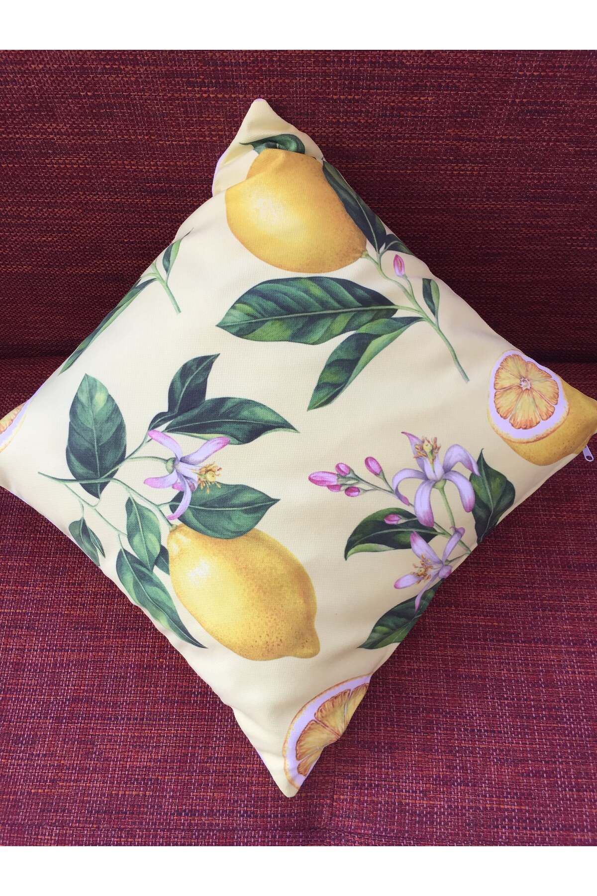 Mora Örgü-Mora Knit Lemon Patterned Pillow 2