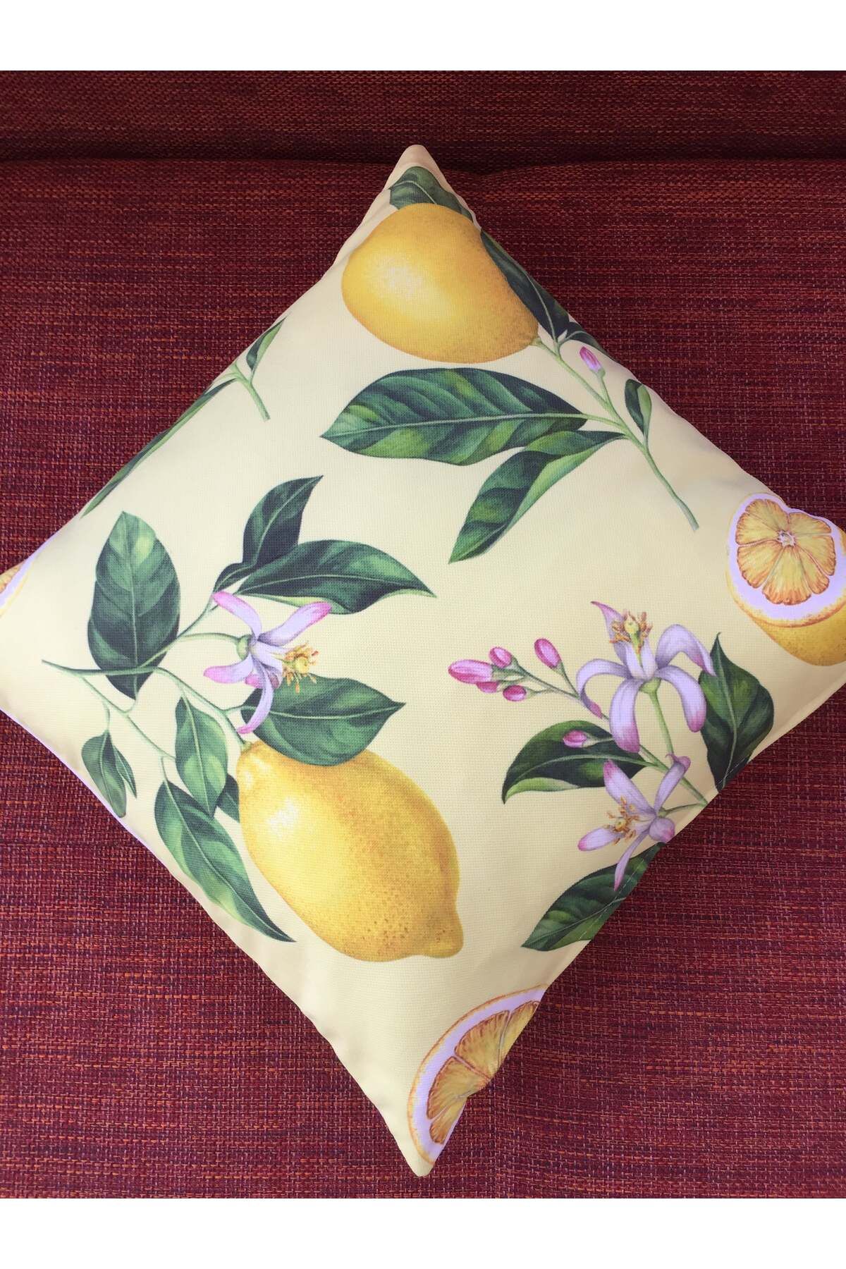Mora Örgü-Mora Knit Lemon Patterned Pillow 4