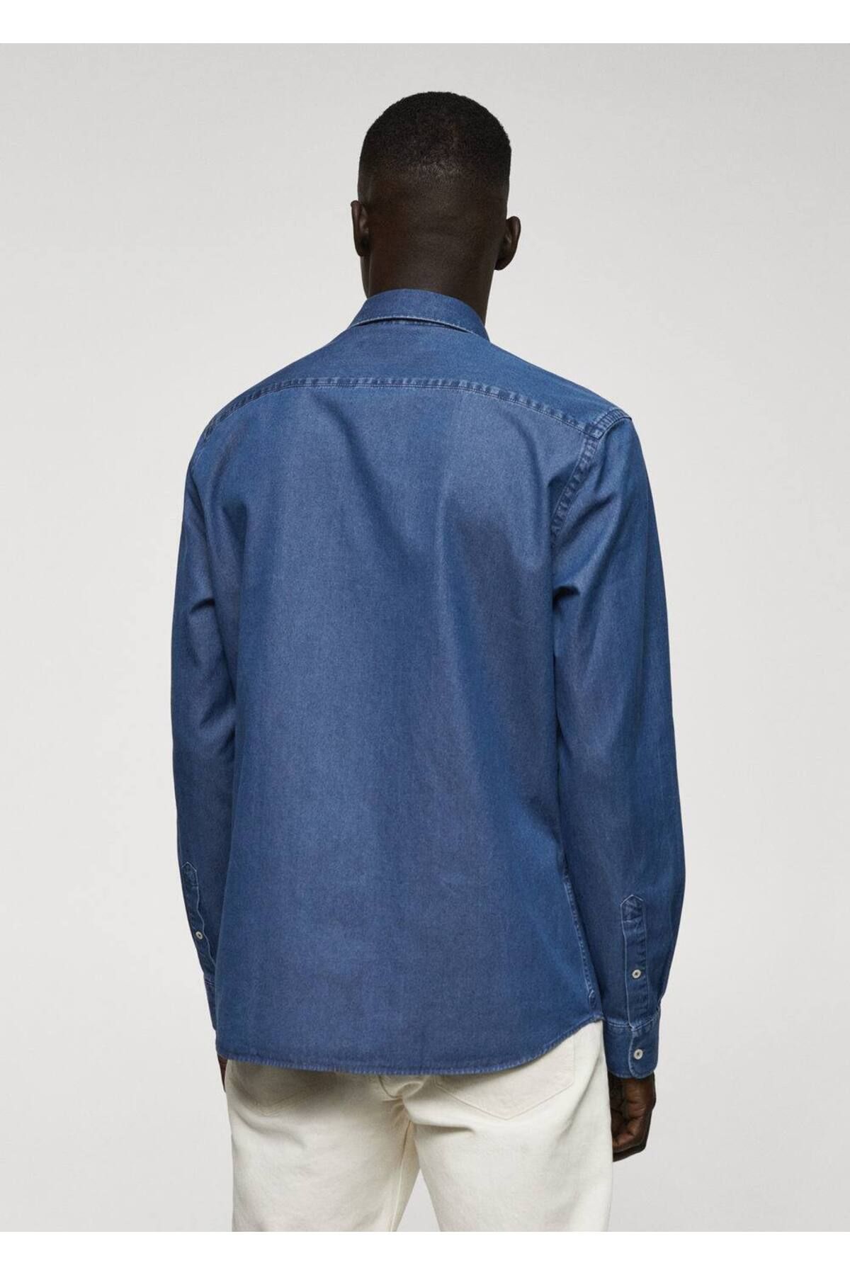 MANGO Man-Regular Fit Chambray Baumwollhemd 4