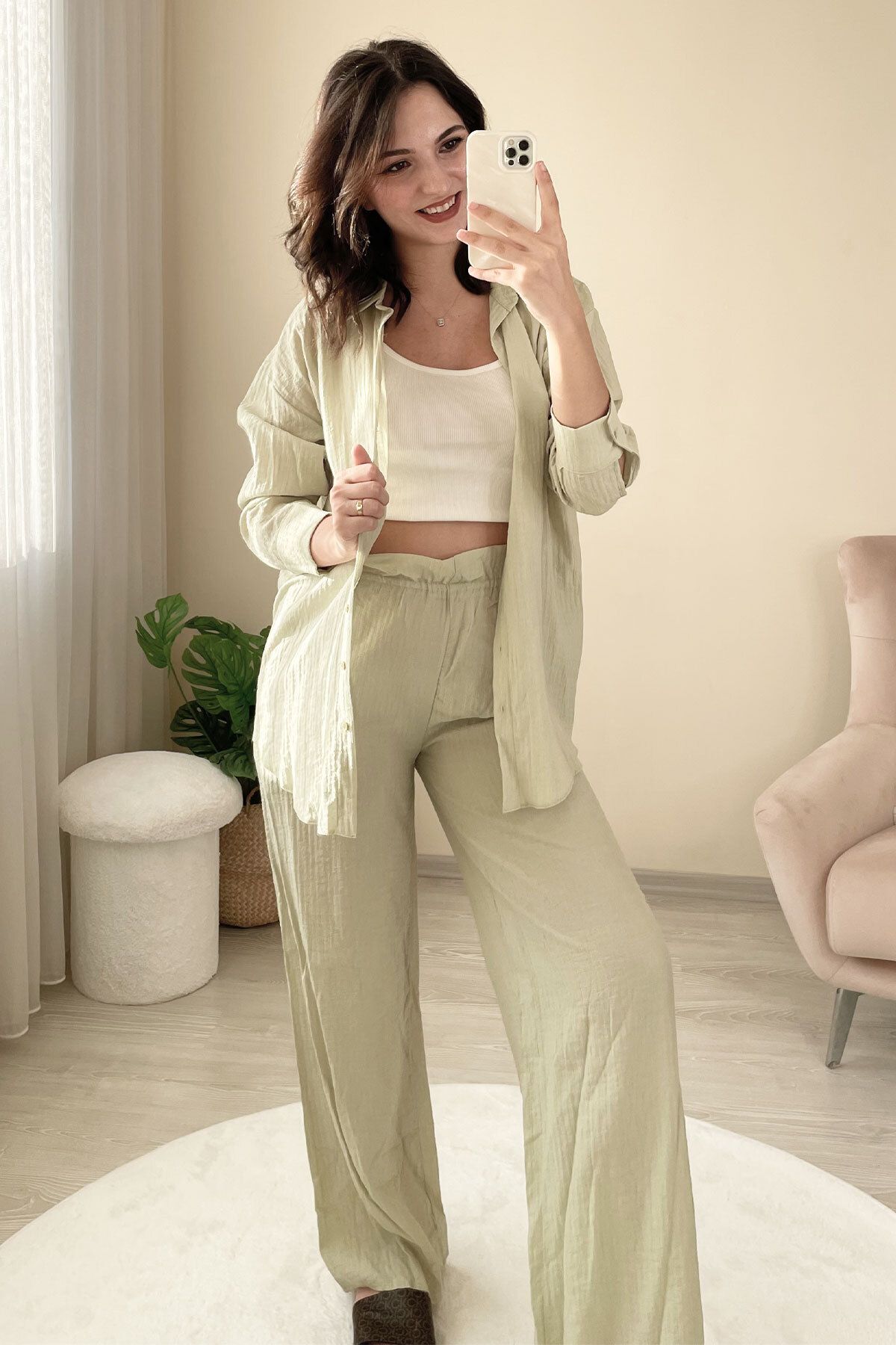 KAIZENCO-Mint Green Linen Suit Set 2