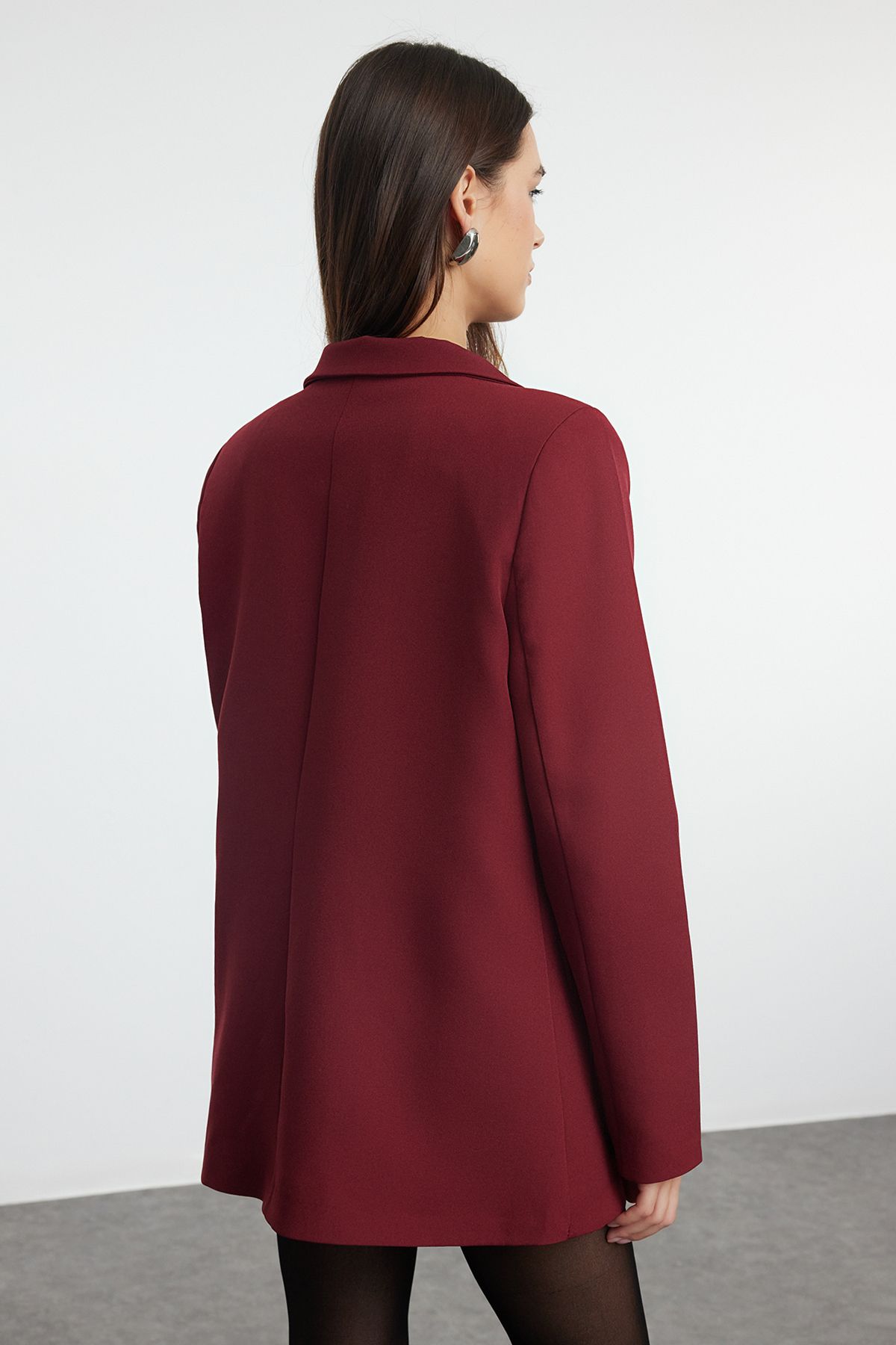 Trendyol Collection-Μπουφάν ζιβάγκο σε πλέγμα μπορντό - κλείσιμο με διπλό στήθος, με επένδυση TWOAW21CE0264 5