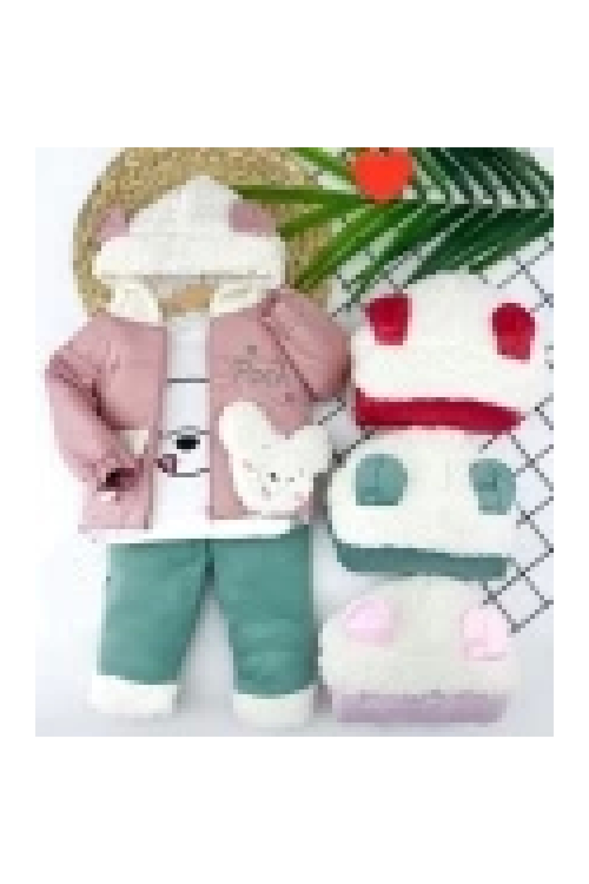 9-12-18-24 Months 3-Piece Baby Girl Set with Hooded Zipper Coat Trousers Long Sleeve Sweat