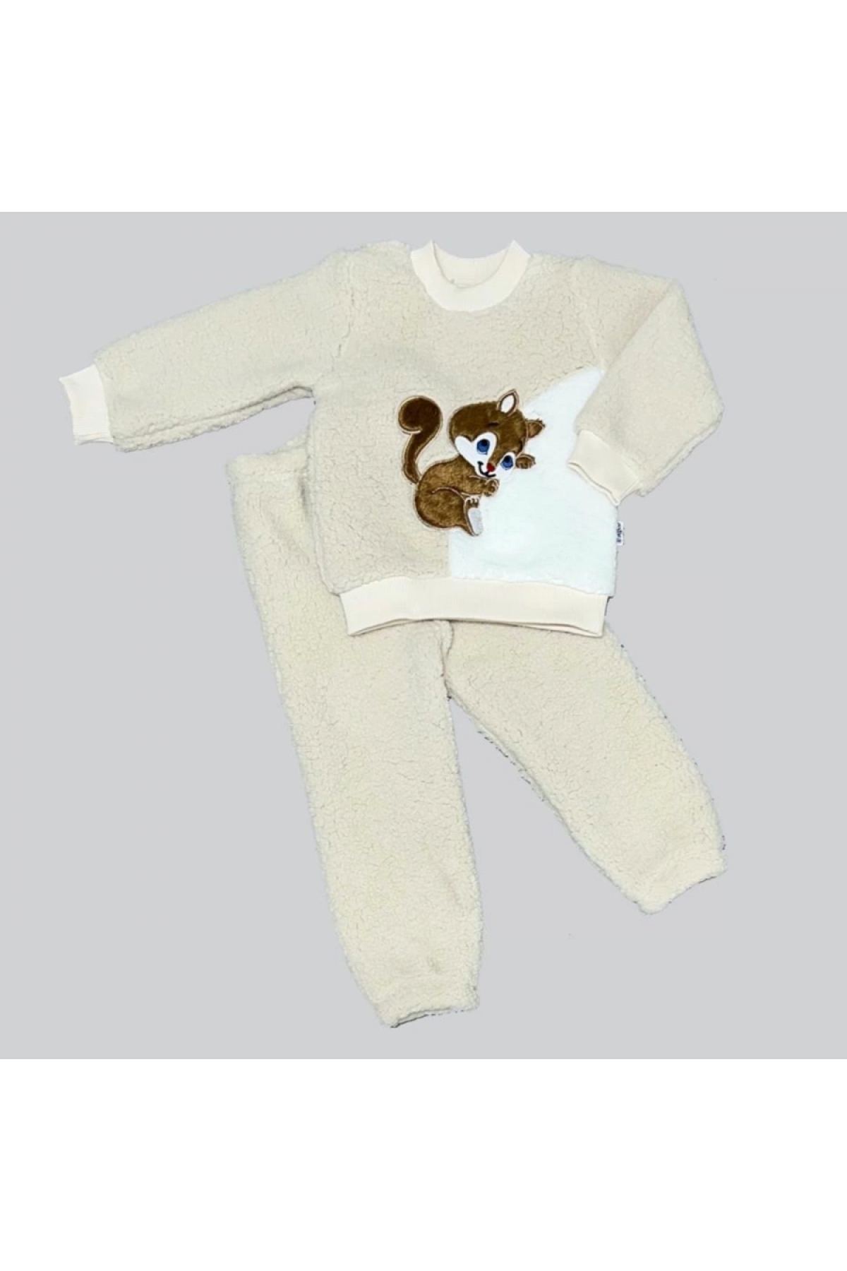 1-2-3 Years Old Innocent Baby Squirrel Embroidered Lamb Fabric Sweat Pants Set of 2 Baby Girls and Boys
