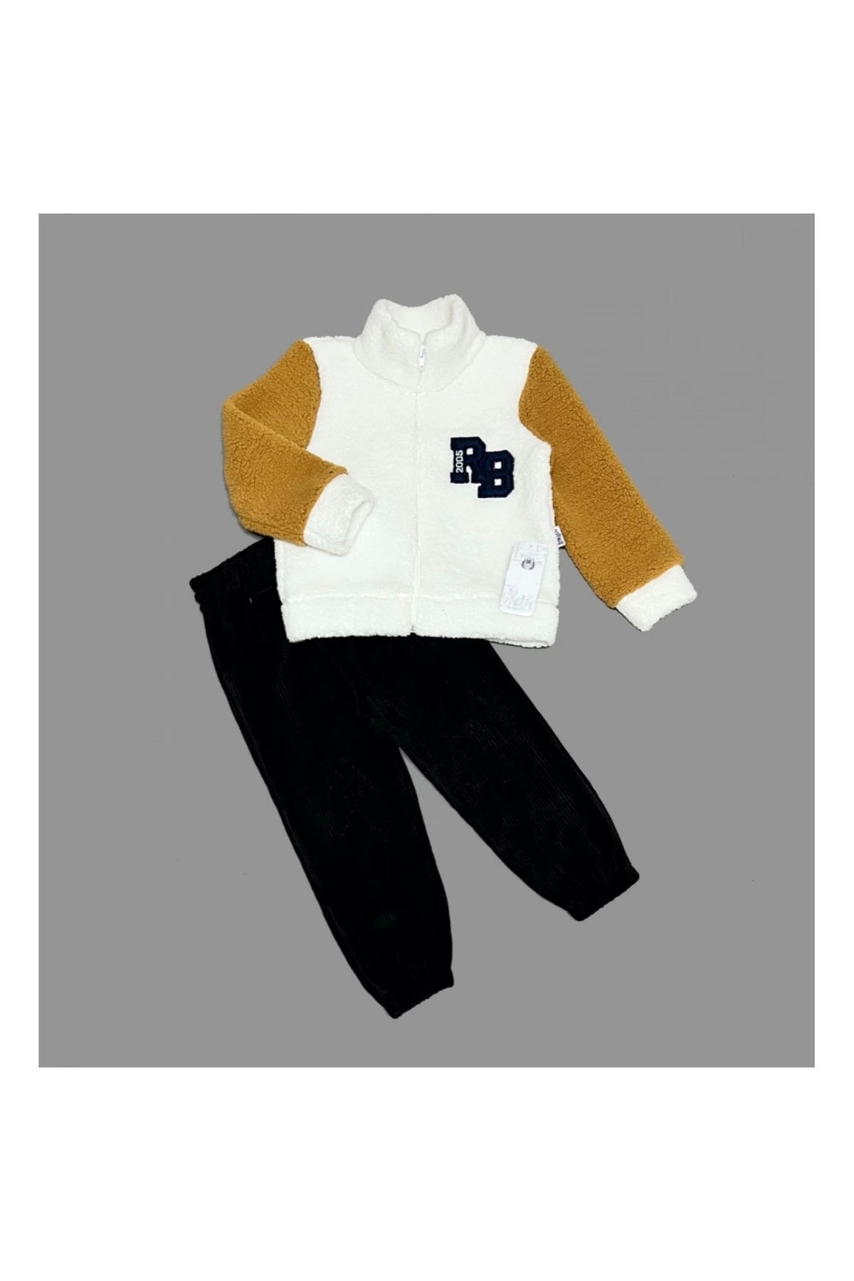 1-2-3 Years Old Lamb Fabric Zippered Sweat Velvet Trousers Long Sleeve Girl Boy 2 Piece Set