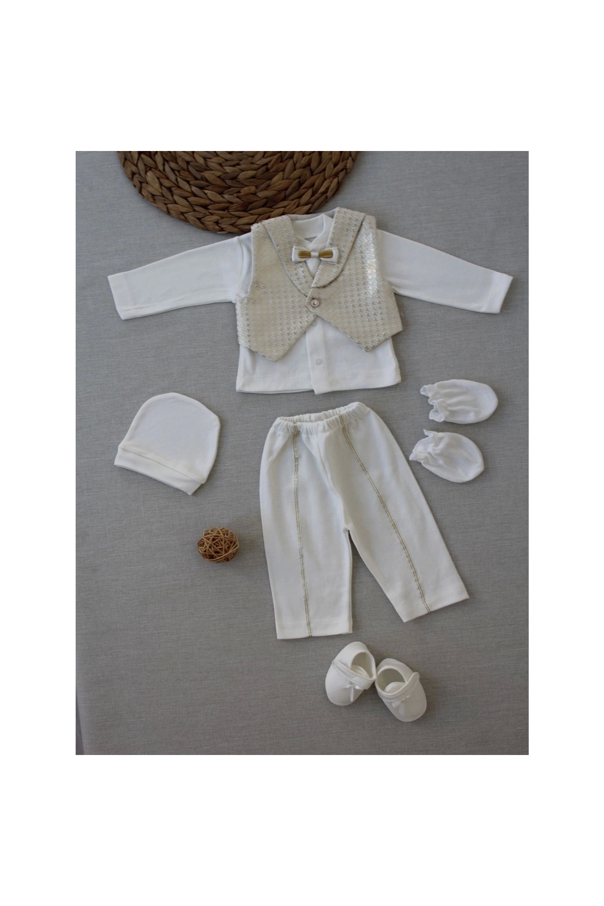 0-6 Months Vest Bow Tie Tuxedo Baby Boy Gift, Mawlid, Circumcision Cloak 5 Piece Suit