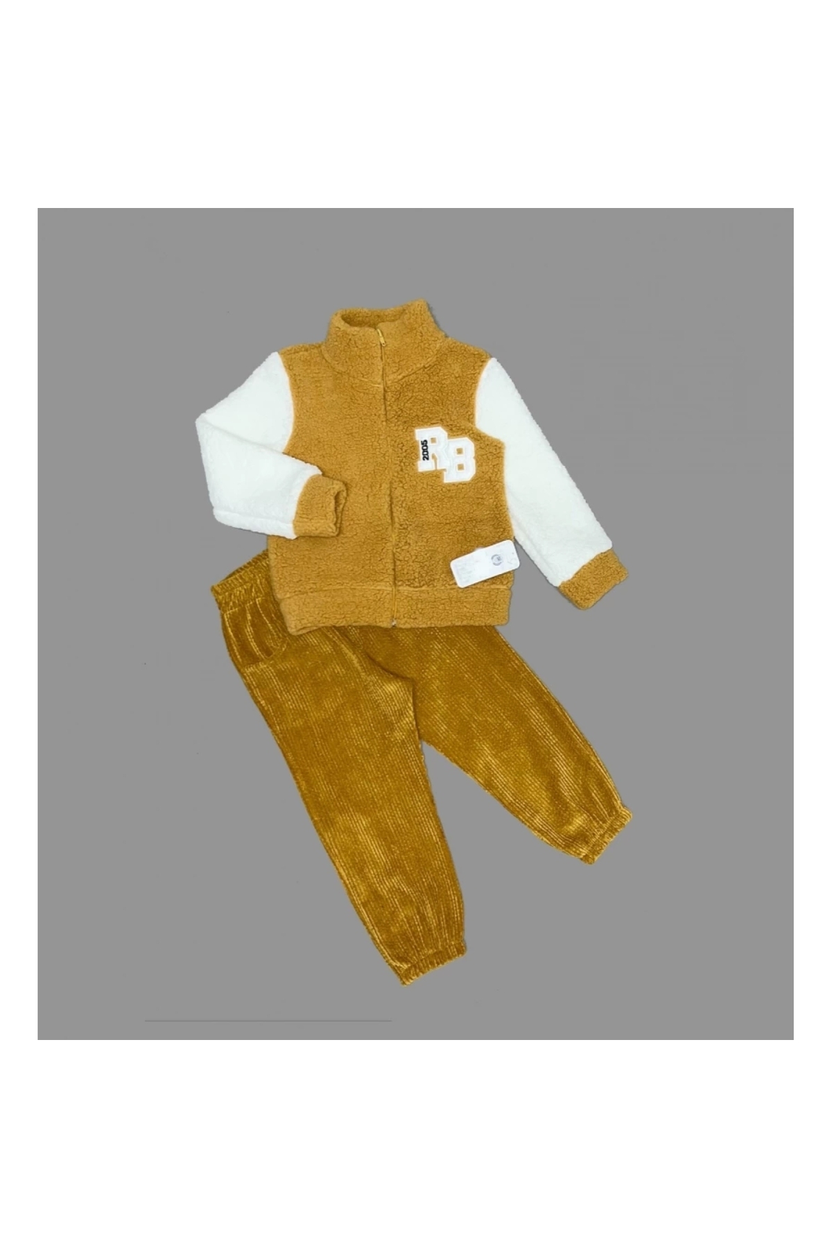 1-2-3 Years Old Lamb Fabric Zippered Sweat Velvet Trousers Long Sleeve Girl Boy 2 Piece Set