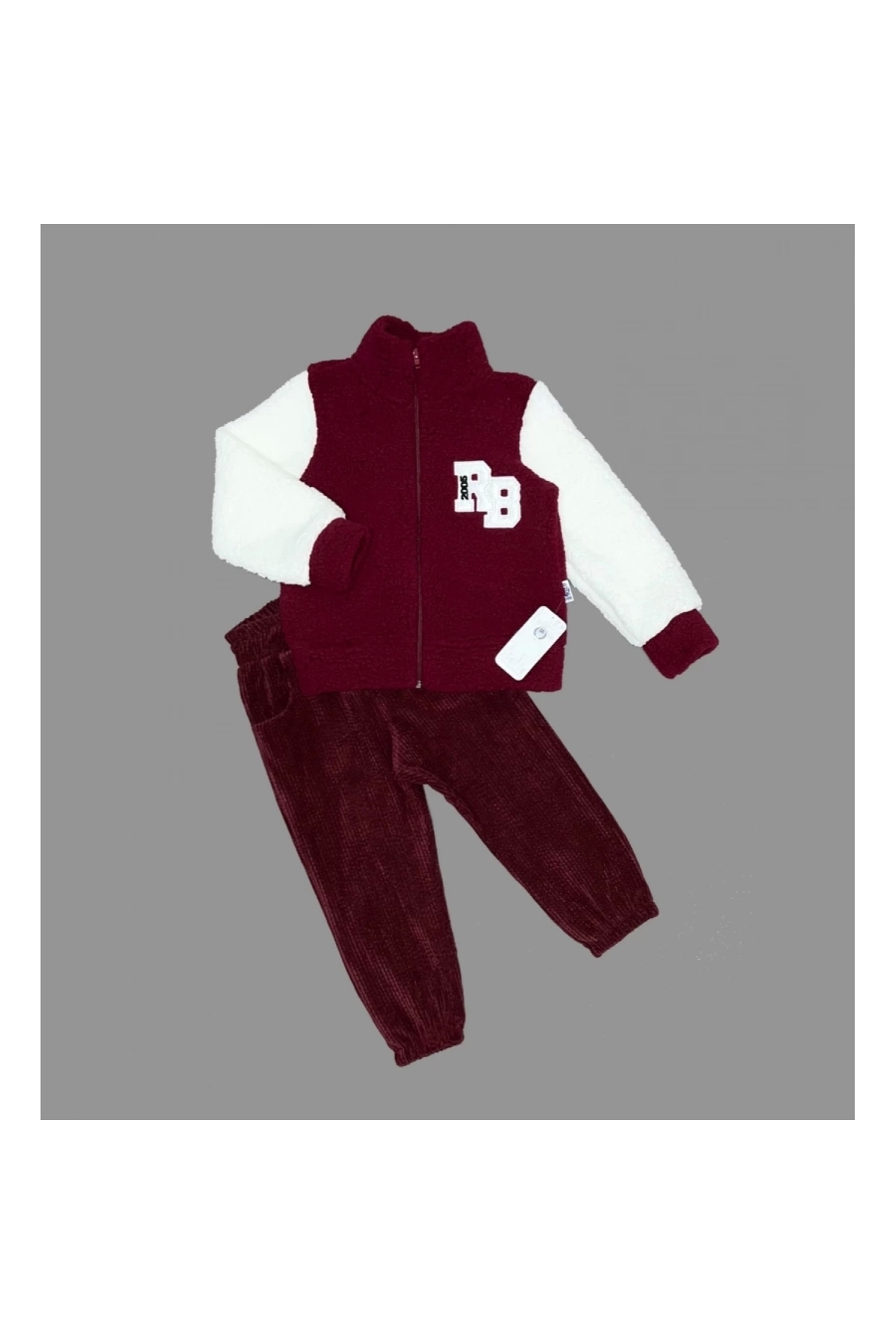 1-2-3 Years Old Lamb Fabric Zippered Sweat Velvet Trousers Long Sleeve Girl Boy 2 Piece Set