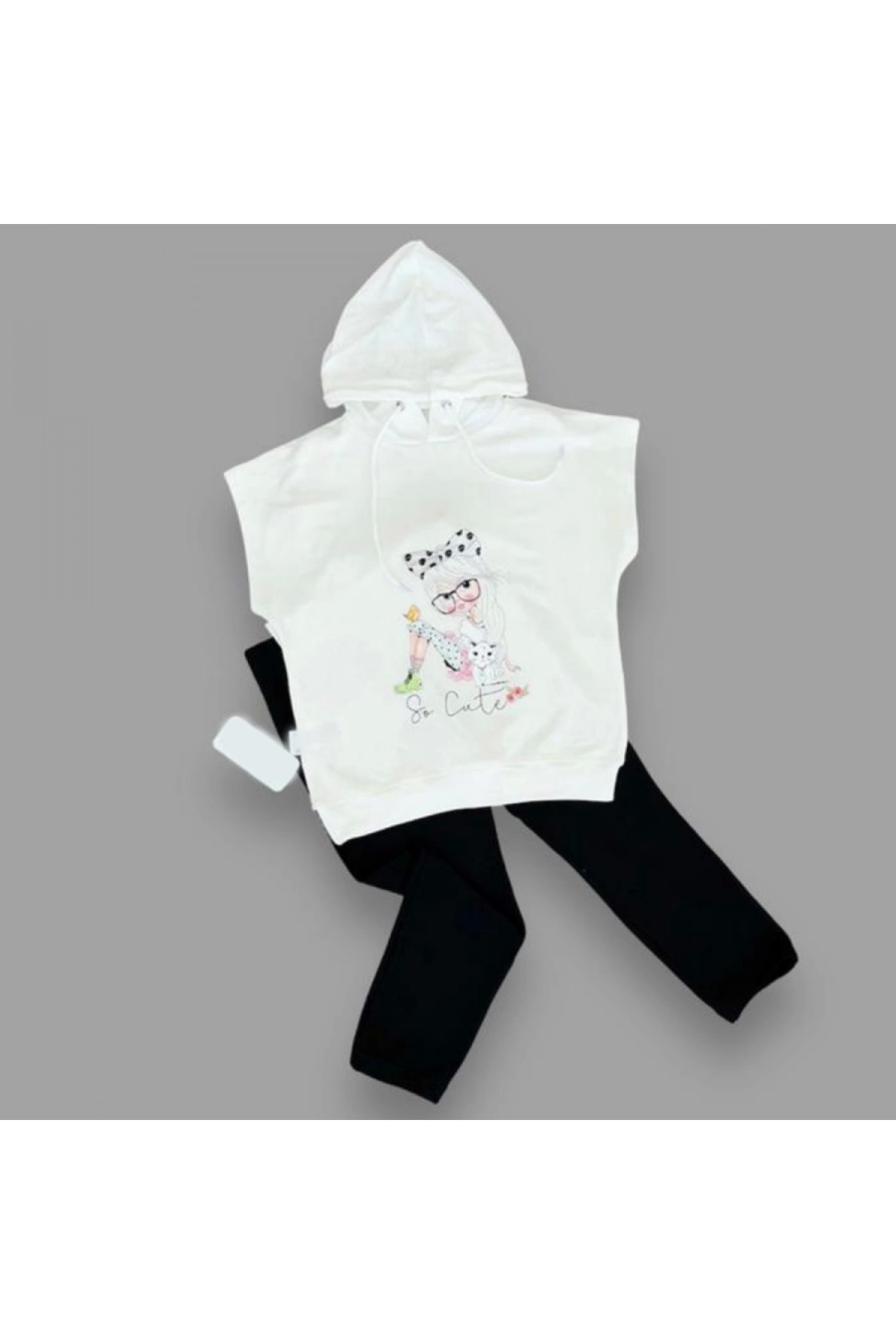 3-4-5 Years Old Hooded Cute Girl Printed Short Sleeve Set of 2 Girls and Boys