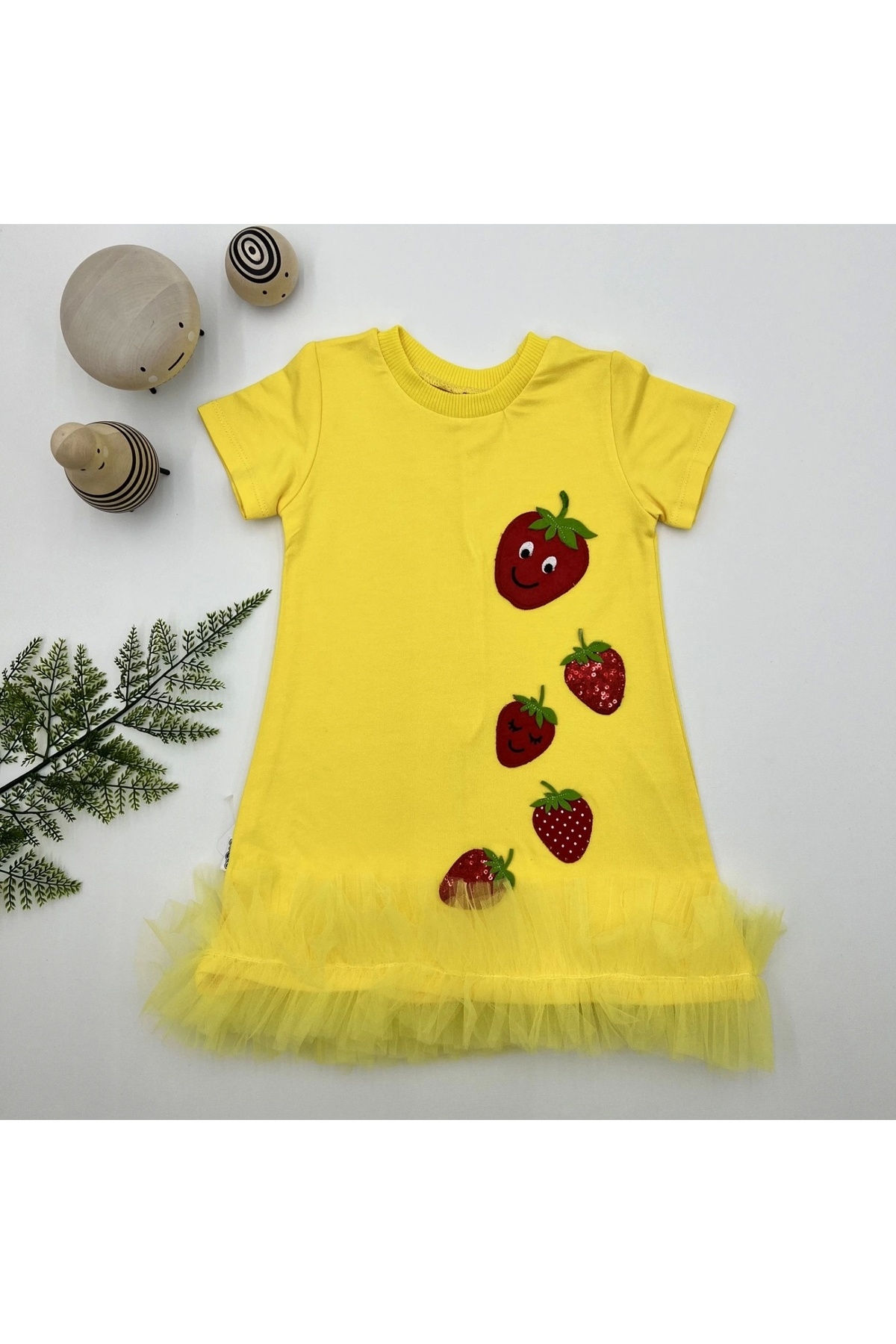 1-2-3 Years Old Sequined Strawberries Embroidered Skirt Gilet Gilet Girl's Dress
